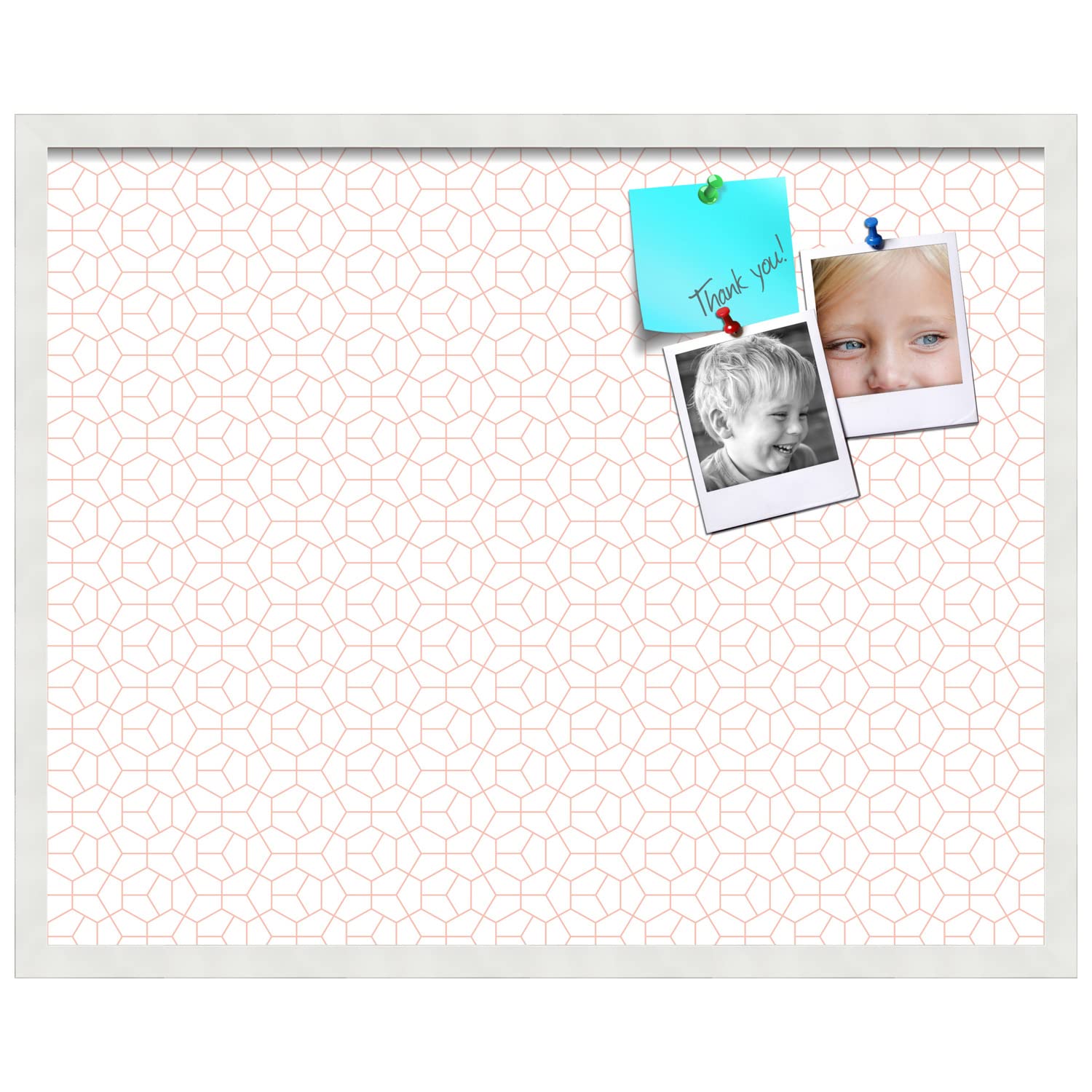 PinPix 30x24 Inch Cork Bulletin Board with Hex Grapefruit Design & White Frame - Stylish Wall Organizer for Home Office Decor, School Classroom, Dorm Room, and Workspace (PinPix-1636)