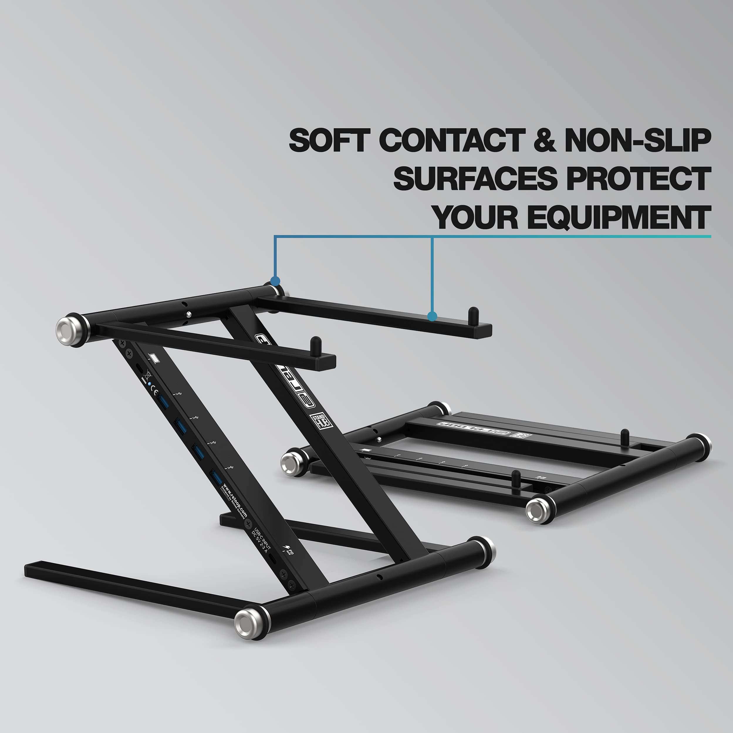 Reloop Stand Hub Advanced - Adjustable Laptop Stand with USB-C PD Charging for MacBook, iPad & More | Perfect for Home Office, Gaming & Studio Setup