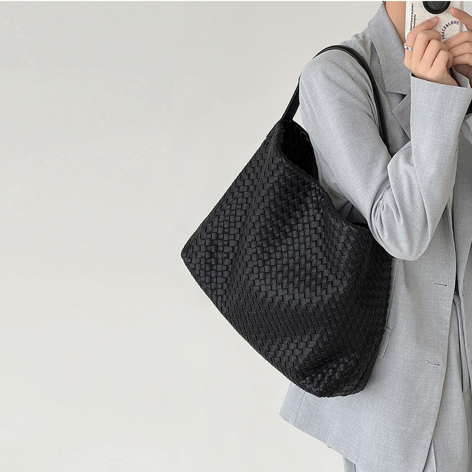 Women's Vegan Leather Woven Tote Bag - Fashionable Boston Satchel Messenger Shoulder Bag for Women | Perfect for Work, Travel & Everyday Use | Crossbody Hobo Purse Casual Handbag