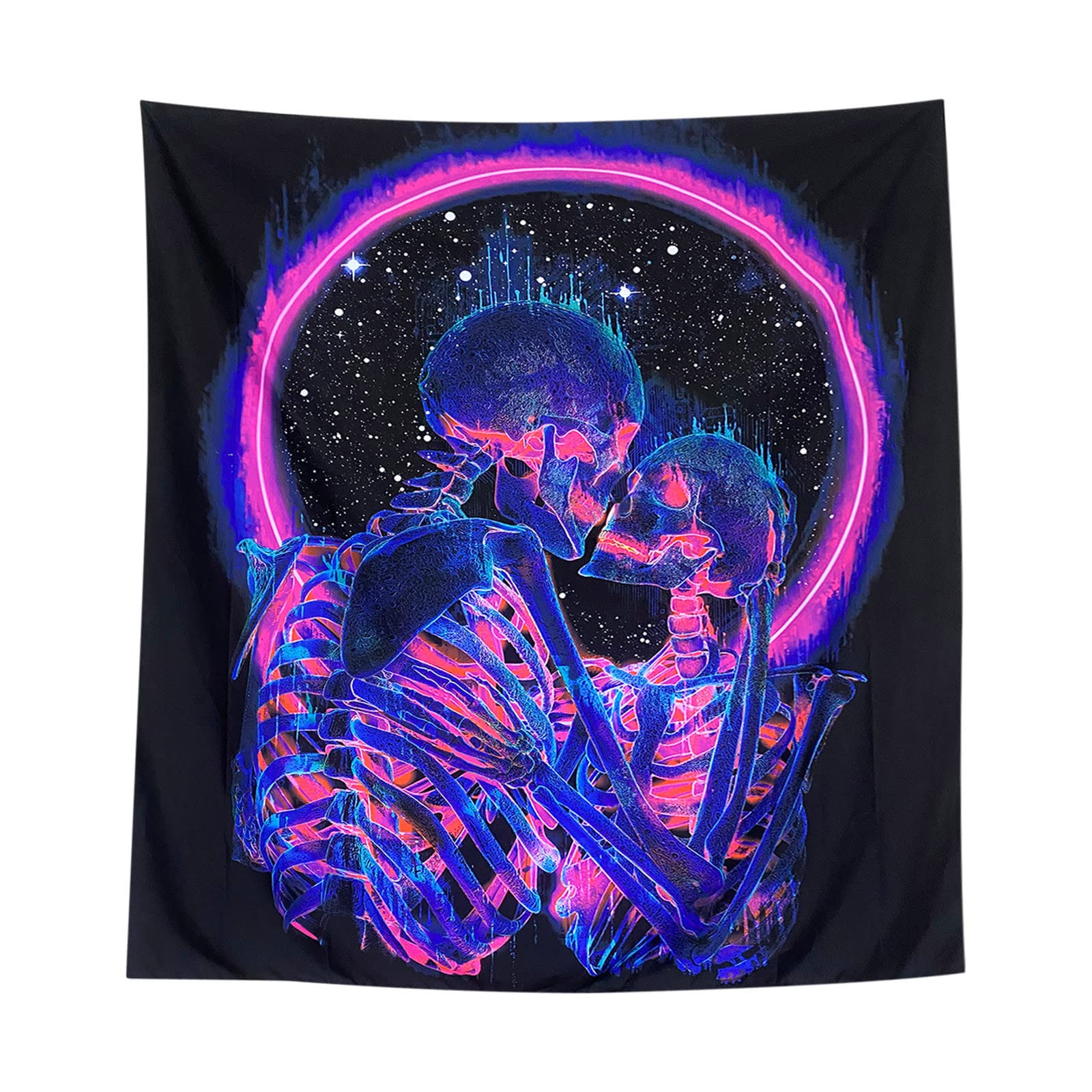 JMKQLZ 1pc Fluorescent Skull Tapestry - Gothic Wall Hanging Decor for Living Room, Bedroom & Dorm - UV Glow in The Dark Art Cloth for Halloween Party & Music Festival Decorations