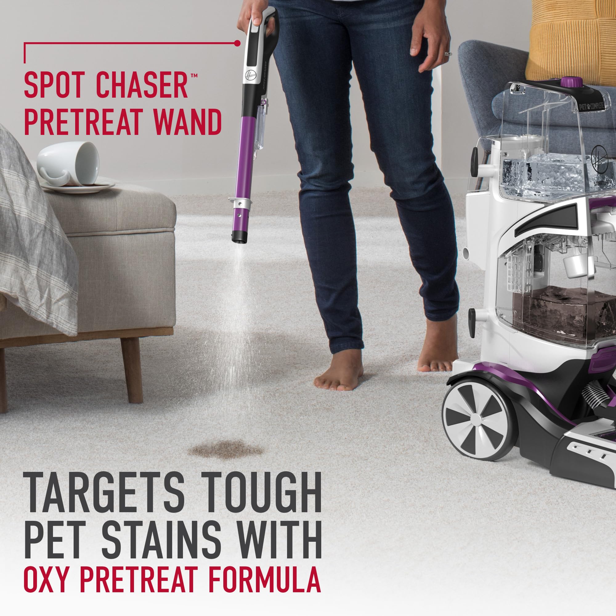 Hoover SmartWash Pet Automatic Carpet Cleaner with Spot Chaser Stain Remover Wand (FH53000PC) + Oxy Deep Cleaning Carpet Shampoo Concentrate (116 oz, AH31936) - Powerful Pet Hair & Stain Removal for Carpets, Upholstery, and Rugs - Ideal for Homes with Pets, Kids, and High-Traffic Areas