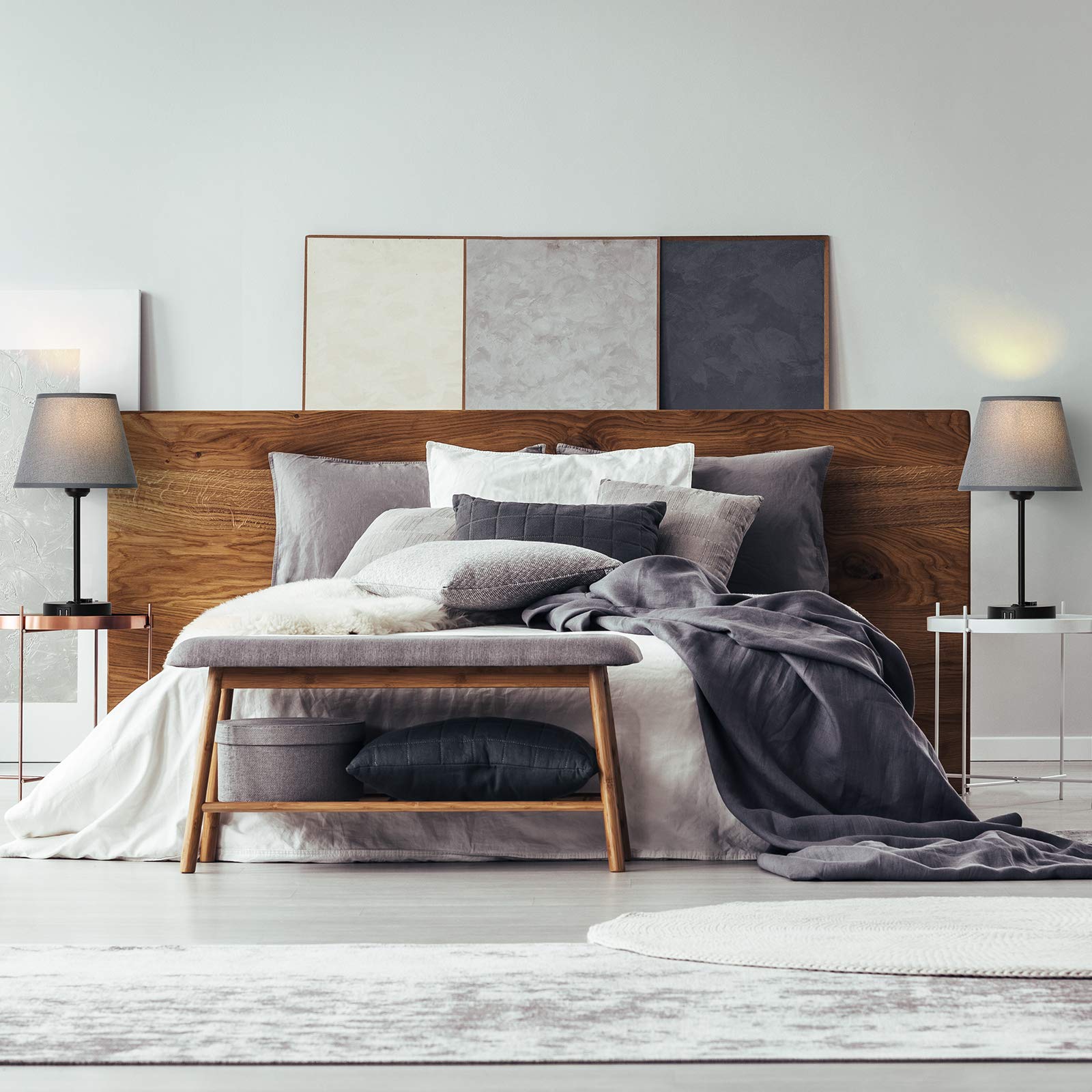 Modern USB Bedside Table Lamps with 2 Charging Ports & AC Outlet - Set of 2 LED Nightstand Lamps for Bedroom, Living Room, Study - Perfect for Reading, Working & Charging Devices
