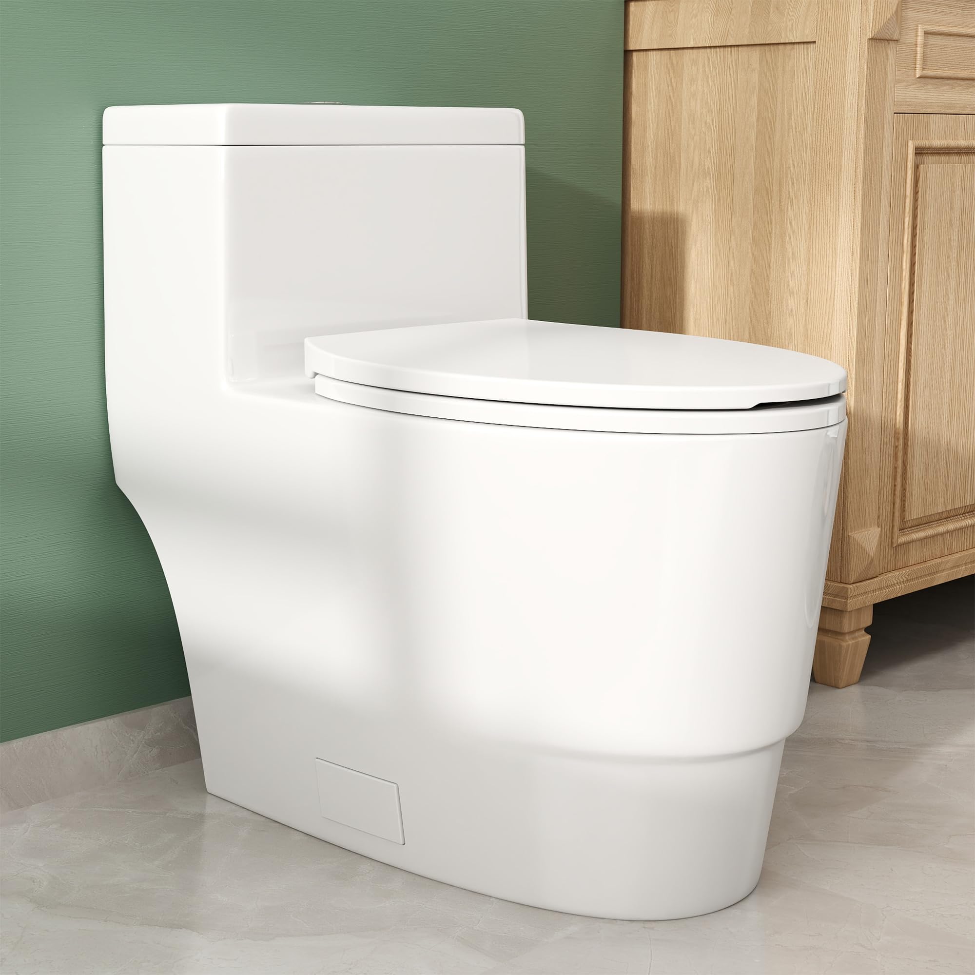 Elongated One Piece Toilet with Comfort Chair Seat - ADA Height, Dual Flush 1.1/1.6 GPF, Modern Standard Bathroom Toilet - 12
