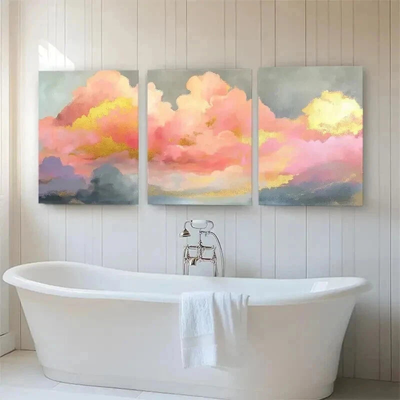 3-Piece Abstract Cloud Landscape Pink Gold Wall Art Set - Framed Canvas 50x70cm (20x28in) | High Quality Print | 100% Australian Made | Ready to Hang | Perfect for Living Room, Bedroom & Office Decor