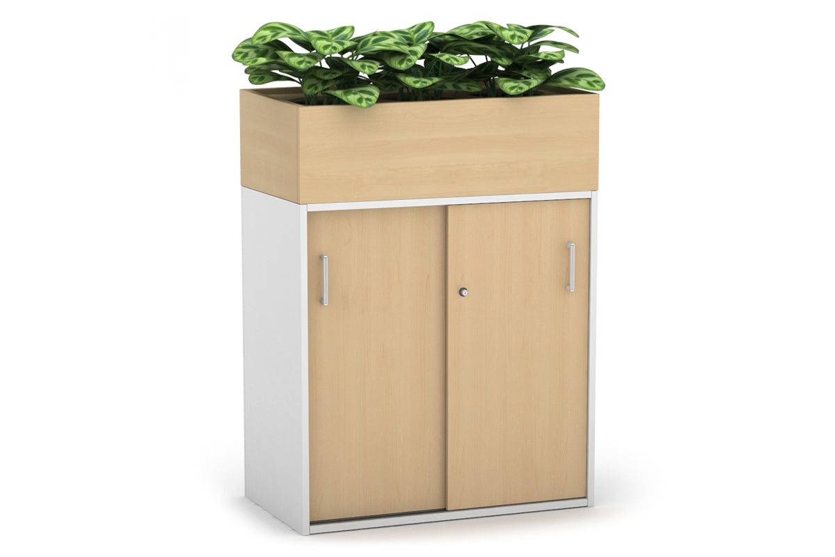 Uniform Medium Credenza with Planter Box - 800W x 1125H x 428D - Modern Storage Cabinet for Living Room, Bedroom or Office - Perfect for Home Organization and Indoor Plant Display