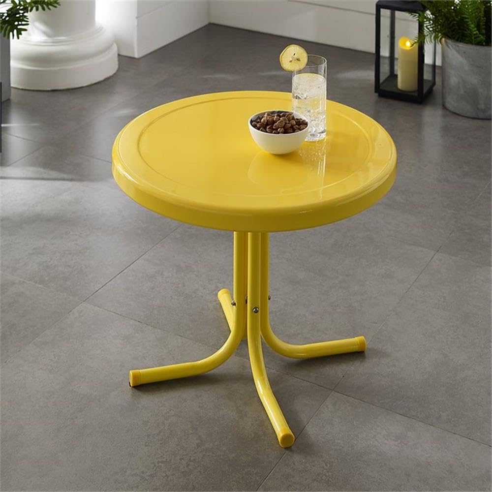 Home Square 2-Piece Yellow Metal Patio End Table Set - Outdoor Bistro Side Tables for Garden, Poolside & Patio Furniture