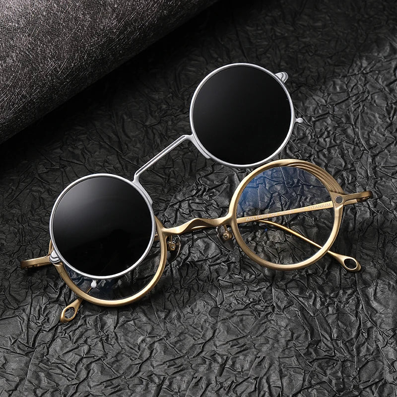 Stylish Unisex Black Titanium Round Eyeglasses with Clip-On Sunglasses - Perfect for Outdoor Activities, Driving & Fashion Accessories