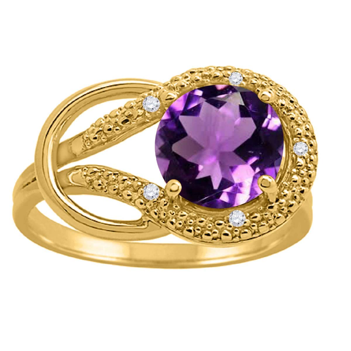 MauliJewels 10K Yellow Gold 1.85 Carat Amethyst & Diamond Love Knot Ring for Women - Elegant Prong-Set Wedding Jewelry, Anniversary Gift & Special Occasion Accessory