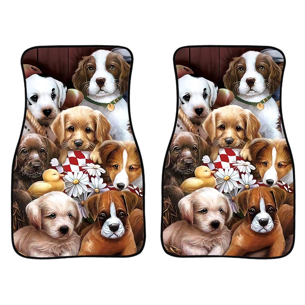 2-Piece Non-Slip Rubber Car Floor Mats with Cute Dog Print - Universal Fit for Sedan, SUV, Truck & Van | Pet-Friendly Car Accessories for Road Trips & Daily Commutes
