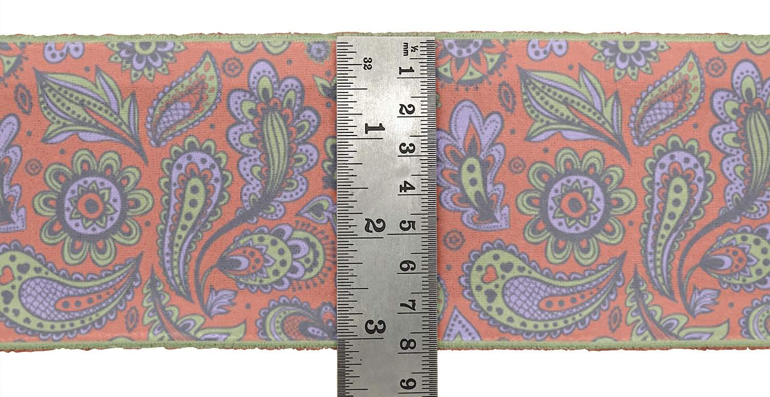 Indian Beautiful Art Orange Leaves & Floral Printed Velvet Ribbon Trim - 9 Yards, 3 Inches Wide - Premium Fabric Lace for Crafts, Sewing, DIY Accessories | Perfect for Gift Wrapping, Home Decor, Scrapbooking & Fashion Design