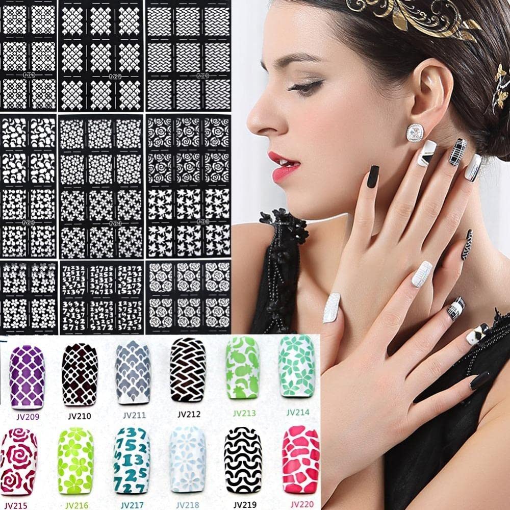 Hollow Nail Art Stickers Pack of 3 - JV-207, JV-209, JV-213 | DIY Nail Decals for Gel & Acrylic Nails | Perfect for Parties, Weddings & Special Occasions