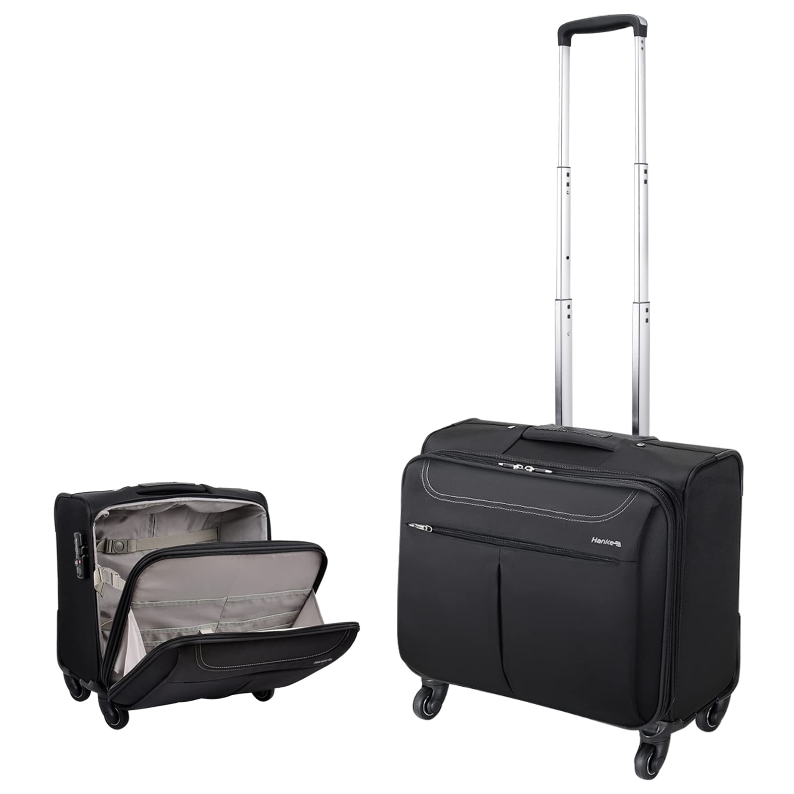 Hanke 16 Inch Carry On Luggage - Lightweight Softside Spinner Suitcase with 360° Wheels, Fits 14