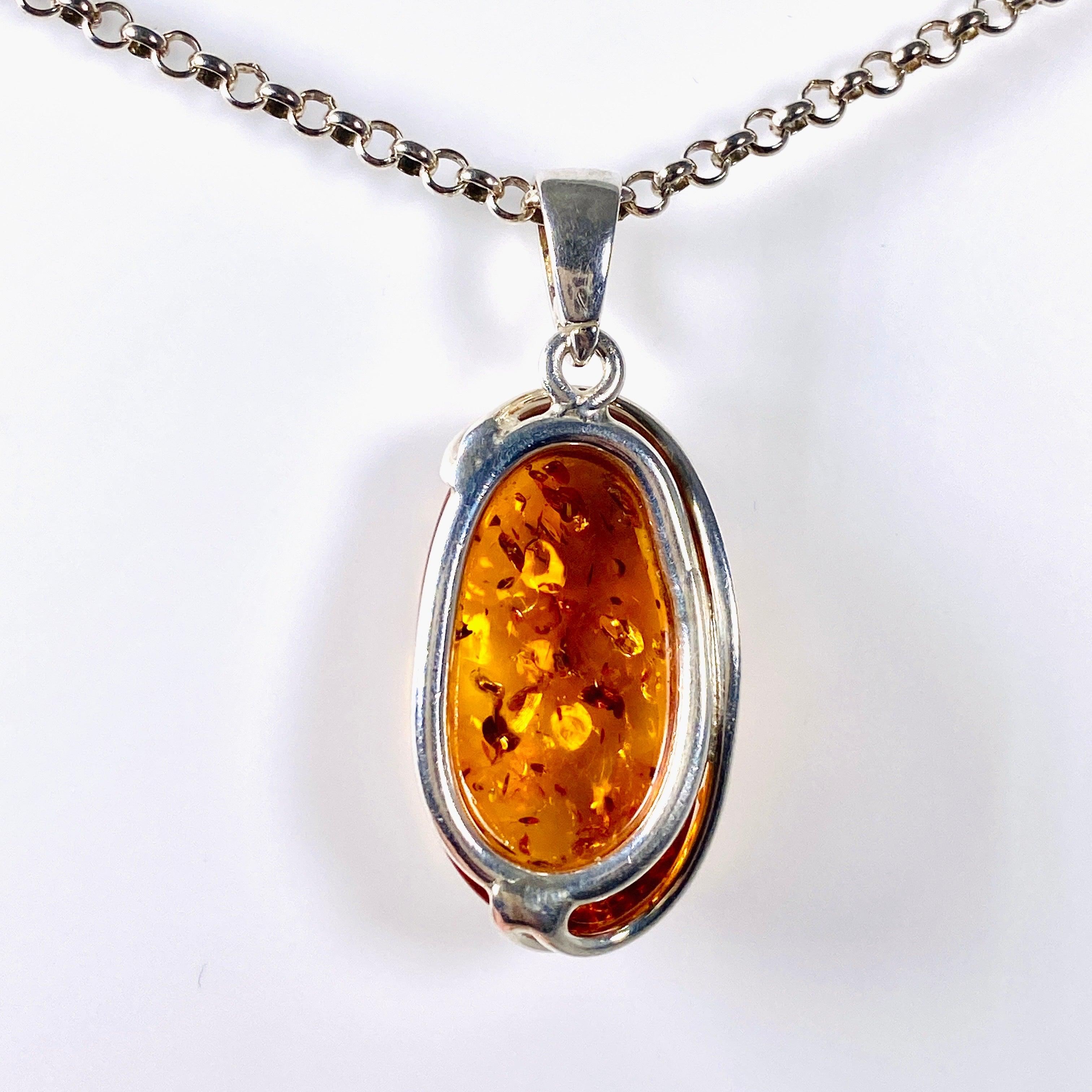 Baltic Amber Honey Cognac Oval Pendant Necklace AMB144 - Natural Healing Jewelry for Pain Relief & Stress Reduction - Perfect for Gifts, Meditation & Energy Balancing