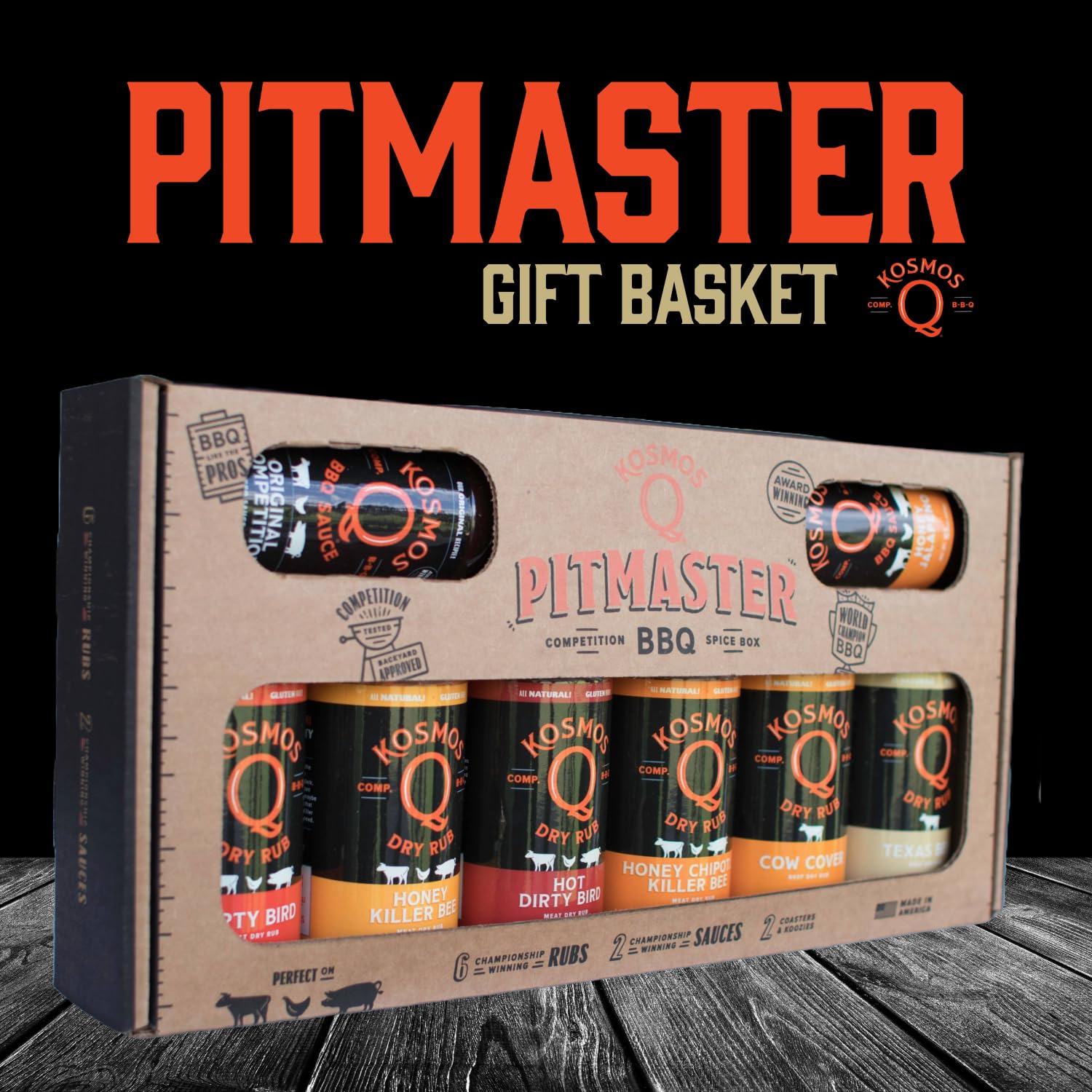 Kosmos Q Pitmaster BBQ Sauce & Spices Gift Set - 8-Piece Grill Seasoning Kit with Barbecue Sauce & Meat Rubs (8 Flavors) - Perfect for Backyard Grilling, Tailgating & BBQ Parties