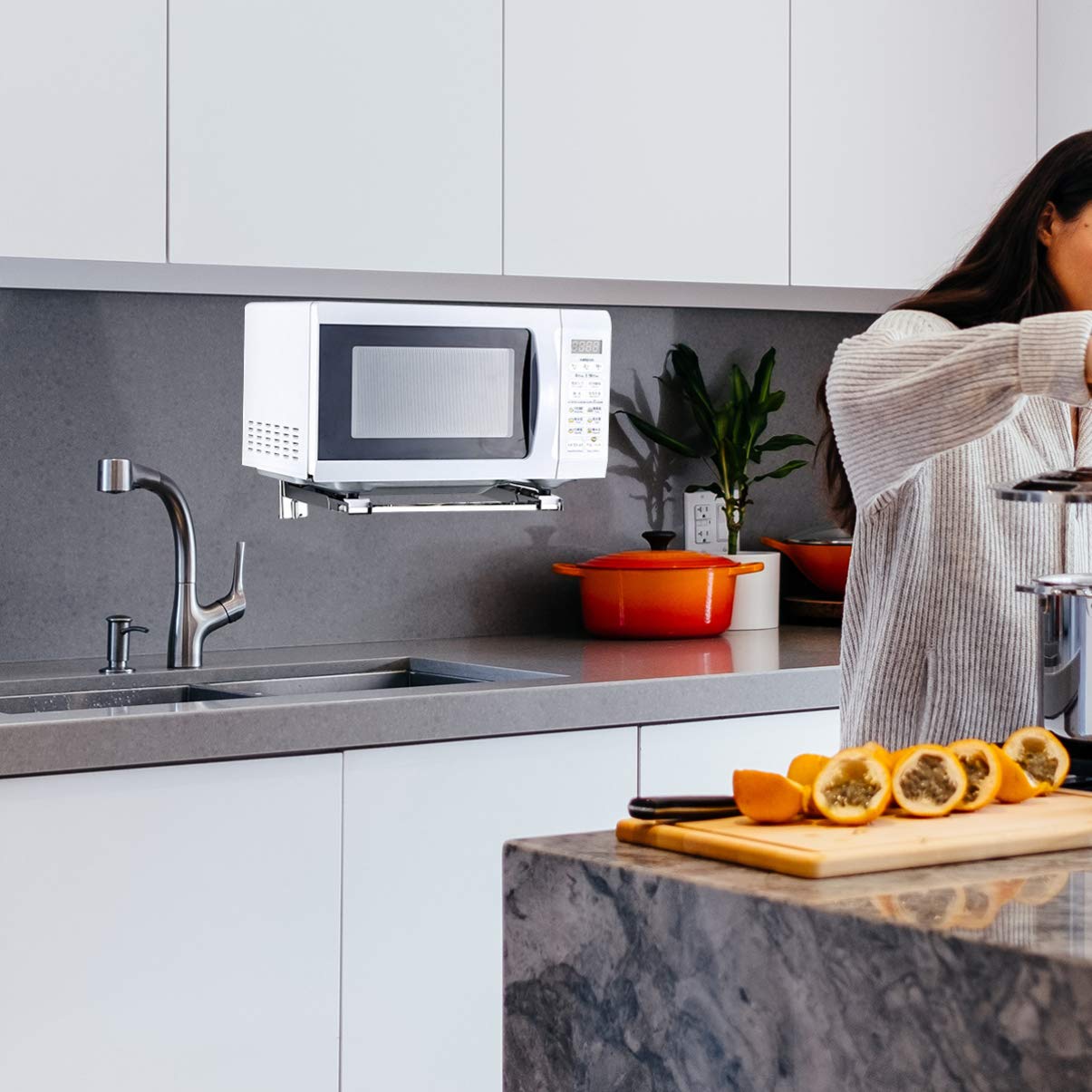 Cabilock 1-Piece Heavy Duty Microwave Oven Mount Shelf Bracket - Adjustable Kitchen Storage Rack, Retractable Space Saver for Small Kitchens - Perfect for Apartments, Dorms & RVs