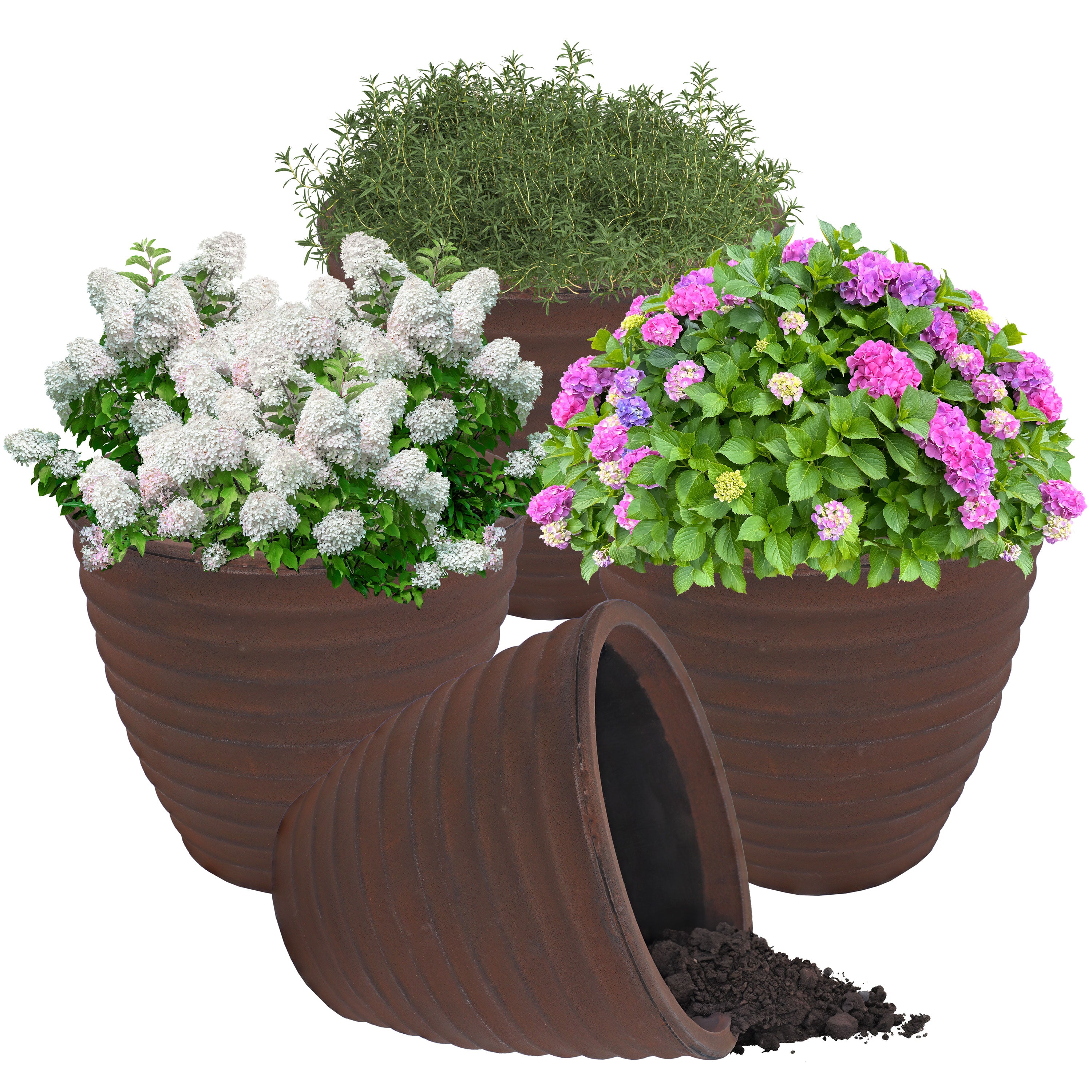 Sunnydaze Polyresin Ribbed Outdoor Plant Pot - Rust-Resistant Garden Decor for Patio, Deck & Balcony | Perfect for Succulents, Herbs & Flowers