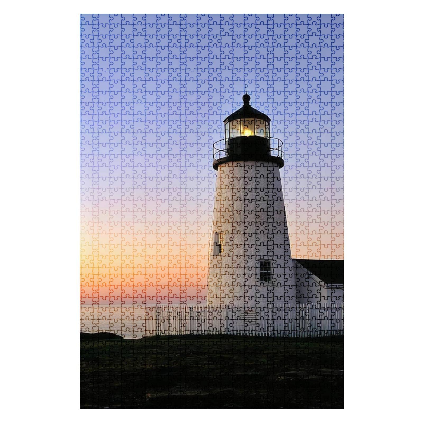 1000-Piece Wooden Jigsaw Puzzle - Pemaquid Point Lighthouse at Dawn | Educational DIY Puzzle for Kids & Adults | Stress Relief & Home Decor