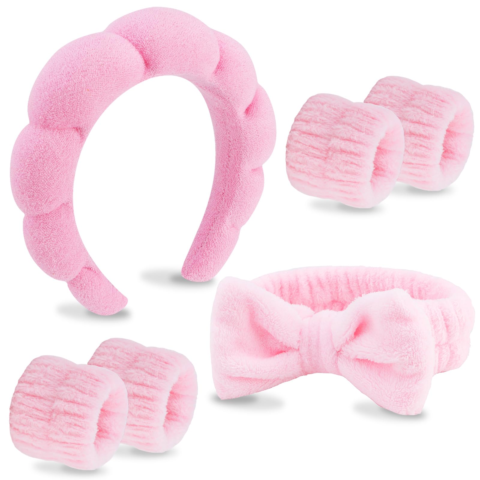 VELSCRUN 6 Pack Pink Microfiber Hairbands - Soft Spa Headbands for Women & Girls, Makeup & Skincare Headbands, Face Wash Hair Accessories (Great Gift Idea) - Perfect for Salon, Spa, Home Skincare Routine & Travel