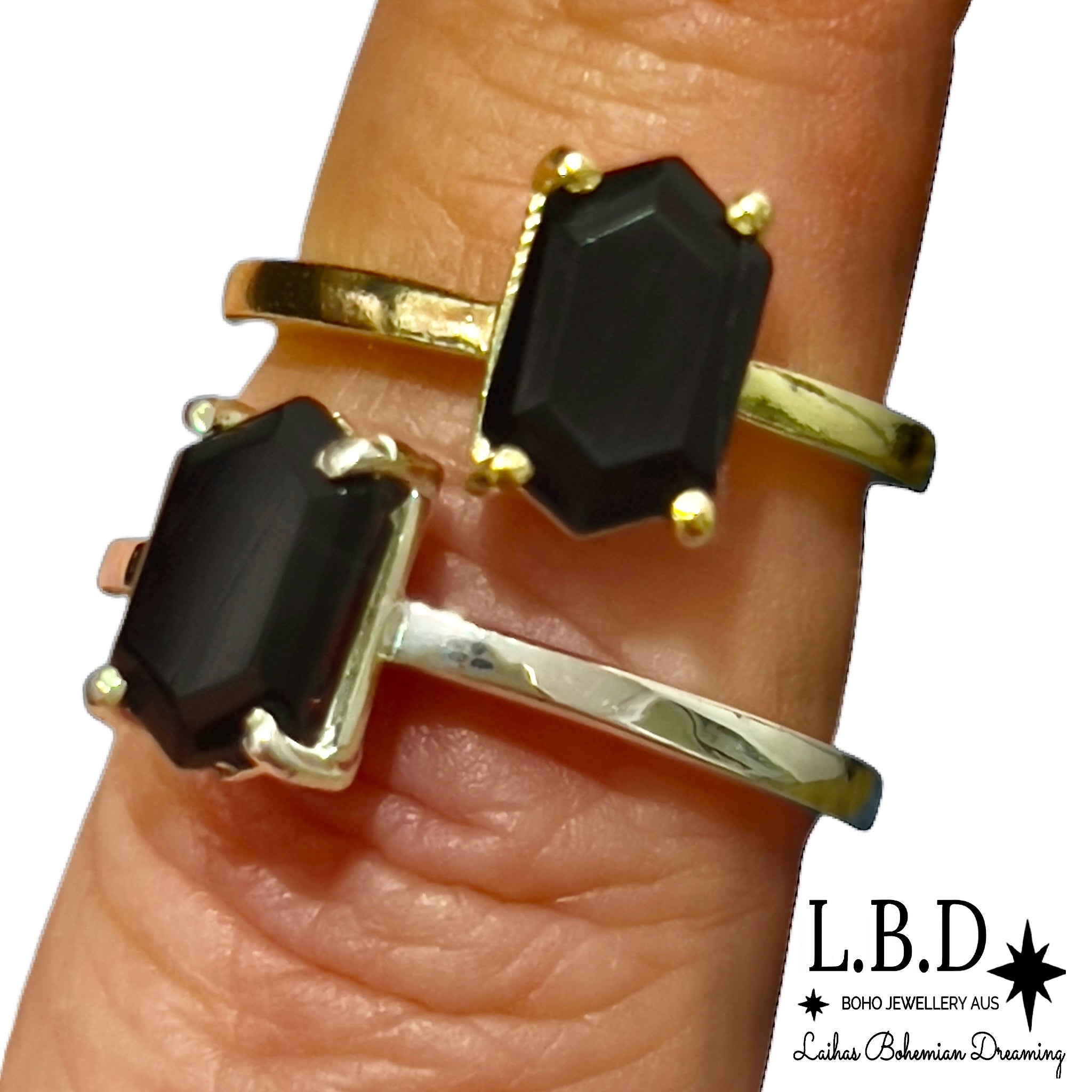 Laihas Mini Hex Crystal Onyx Ring for Women - Elegant Gothic Jewelry for Everyday Wear, Gift Giving & Special Occasions