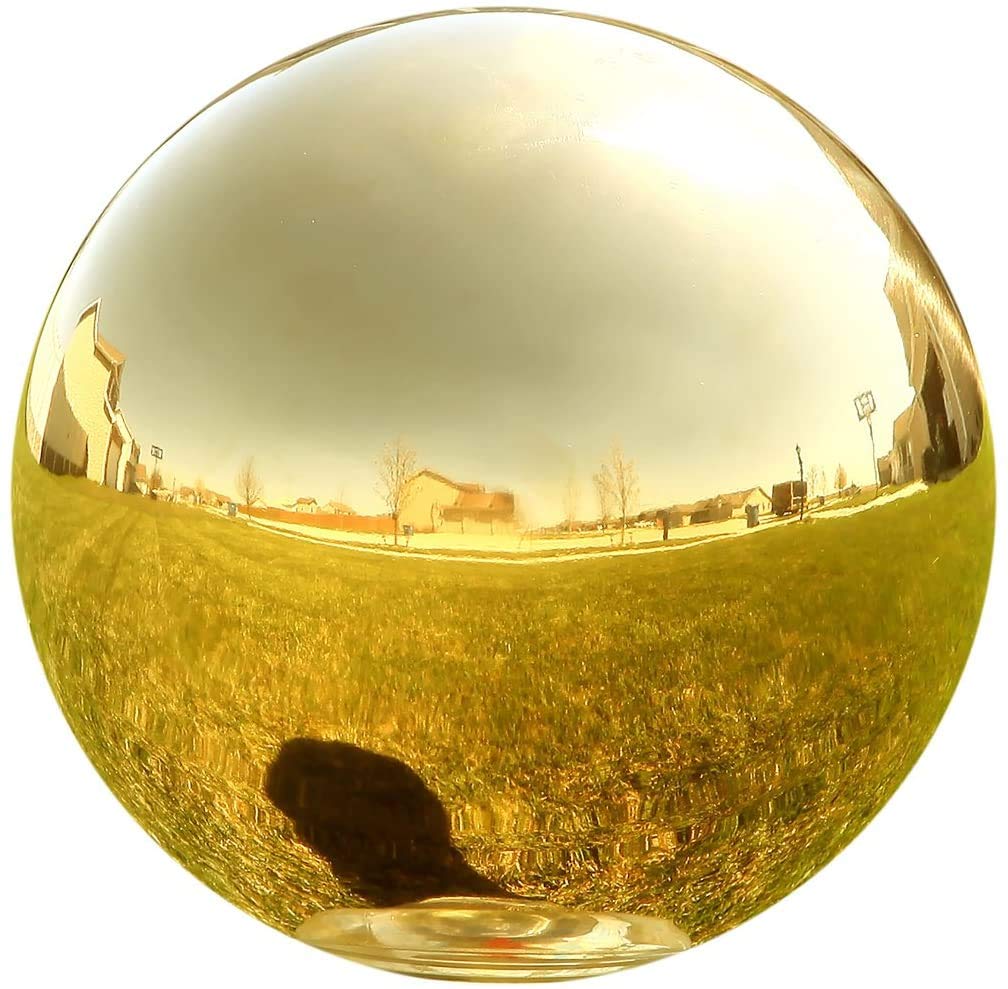 Lily's Home Shiny Gold Stainless Steel Gazing Globe Mirror Ball - Colorful Reflective Garden Decor for Outdoor & Indoor Use - Perfect for Patio, Lawn, Flower Beds & Home Decoration