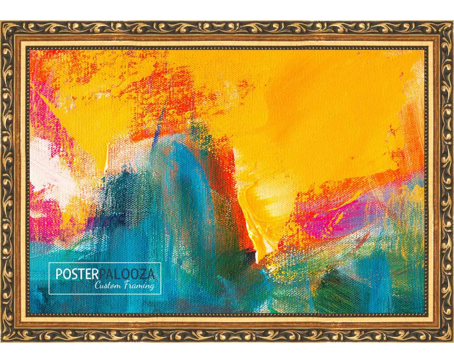 36x28 Traditional Gold Wood Picture Frame with UV Acrylic - Complete Set Includes Plexiglass, Foam Board Backing & Hanging Hardware - Perfect for Posters, Artwork, Photos and Home Decor
