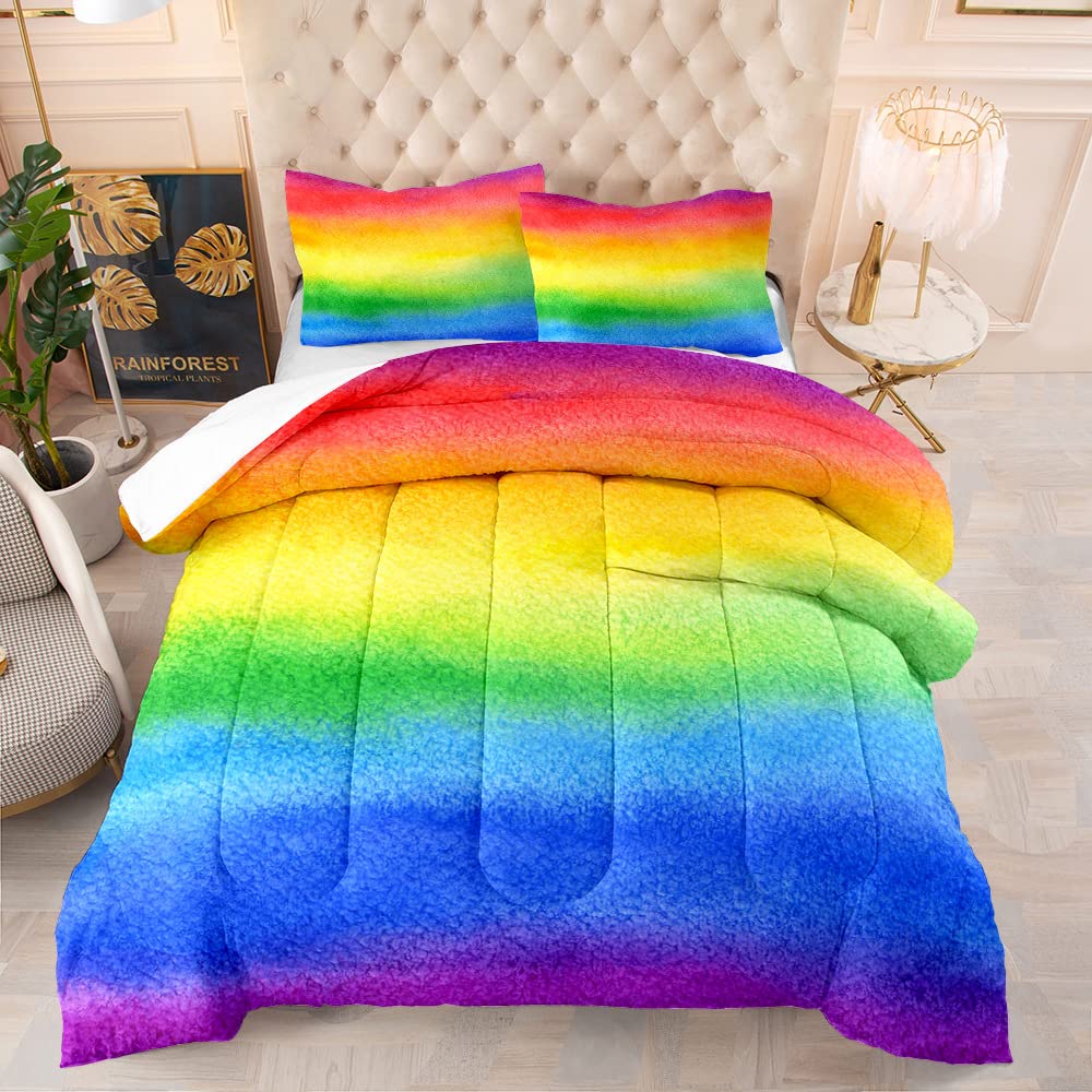 Rainbow Painted Comforter Set Queen Size - Colorful Bedding for Girls, Women, Kids & Teens - 1 Comforter + 2 Pillowcases - Soft & Cozy for Bedroom Decor, Dorm Room Essentials, Birthday Gifts