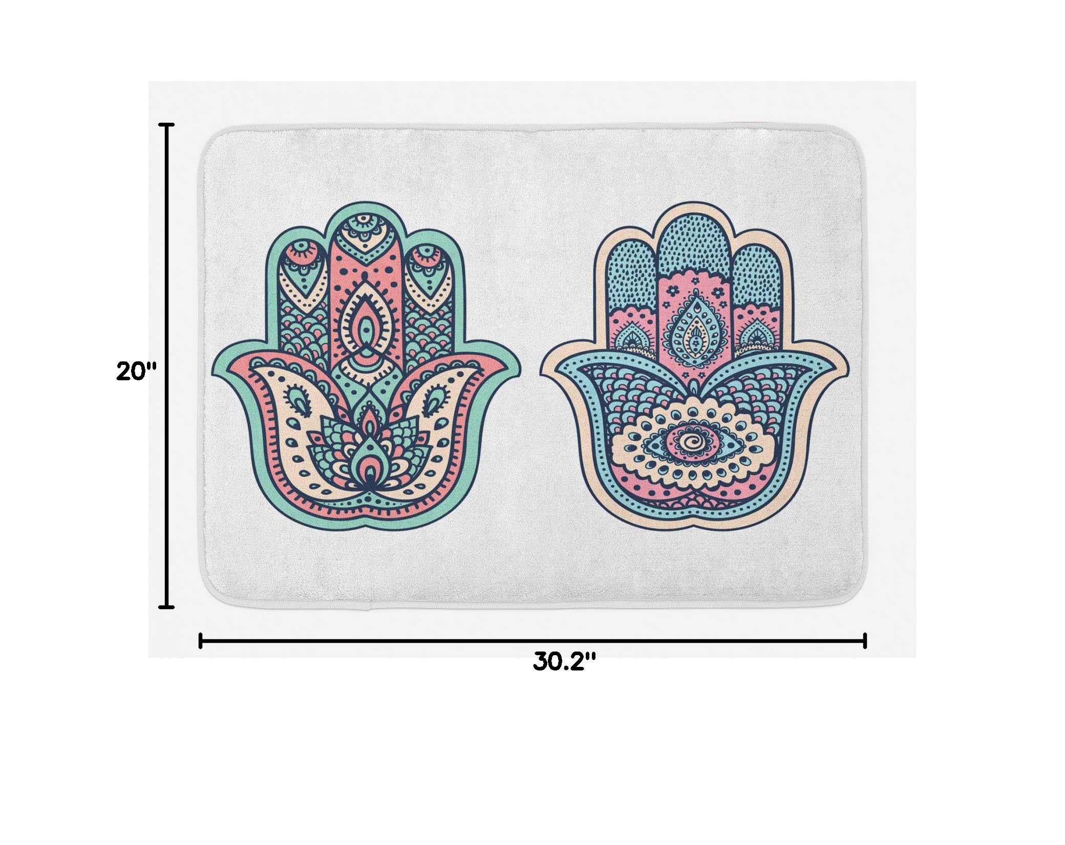 Ambesonne Non-Slip Bohemian Hamsa Hand Bath Mat - Pink & Blue Evil Eye & Lotus Design, 30.2