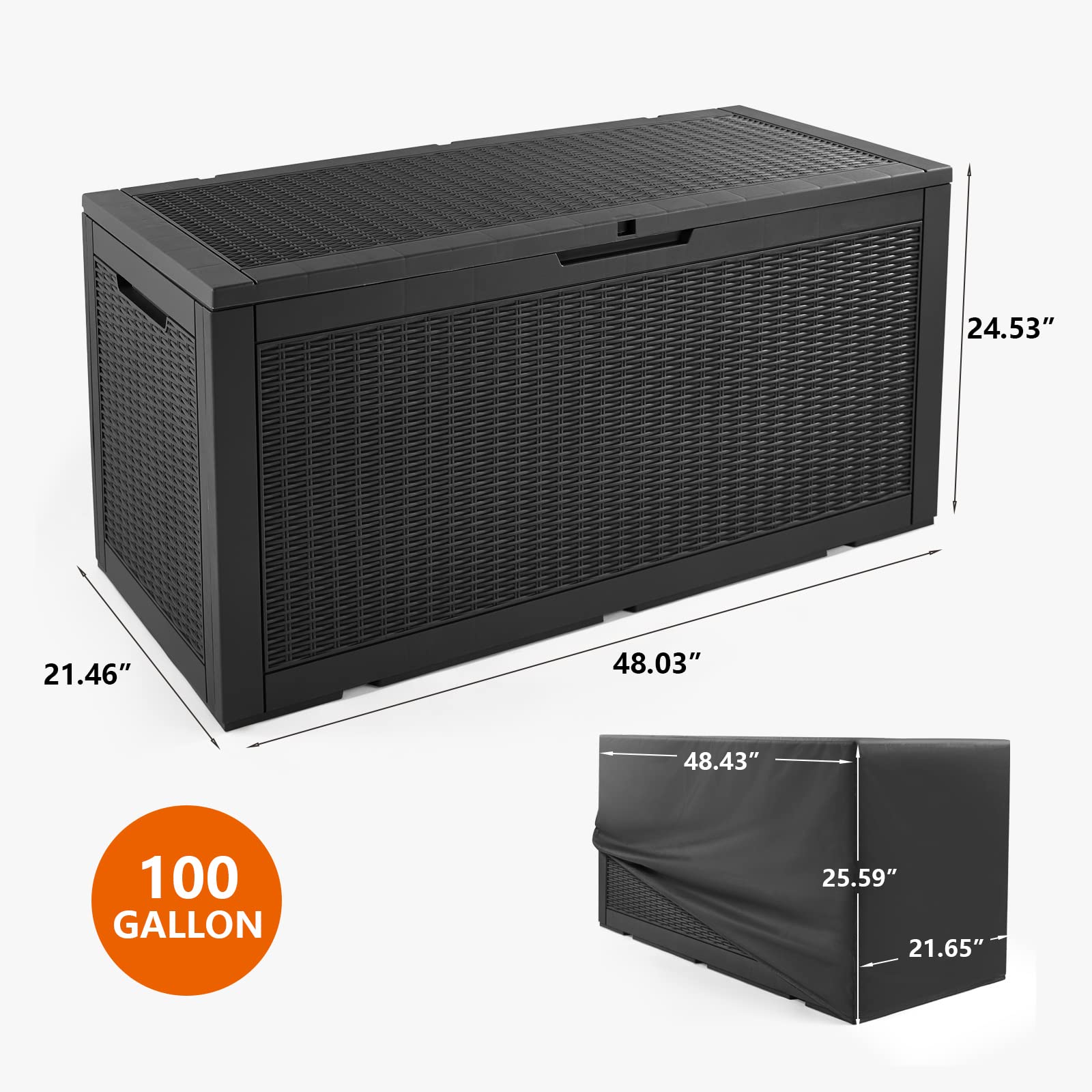 **100 Gallon Lockable Waterproof Patio Storage Deck Box - Outdoor Plastic Bench Seat with Lid for Garden, Deck, and Backyard Storage (Black) - Perfect for Cushions, Toys, and Pool Accessories**