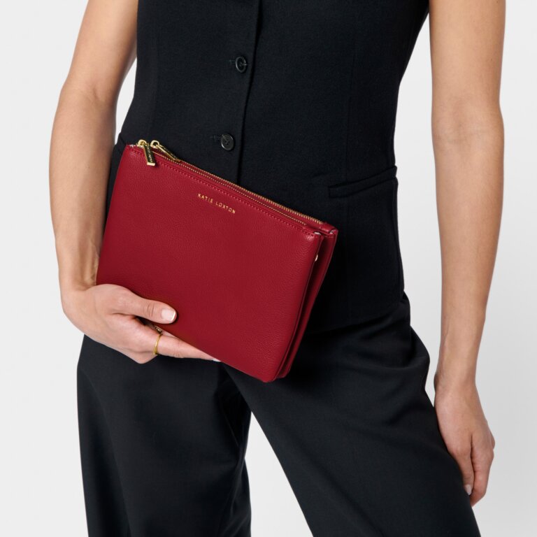 Katie Loxton Duo Pouch - Garnet Red Crossbody Bag for Women | Stylish & Functional Clutch for Travel, Work & Evening Events