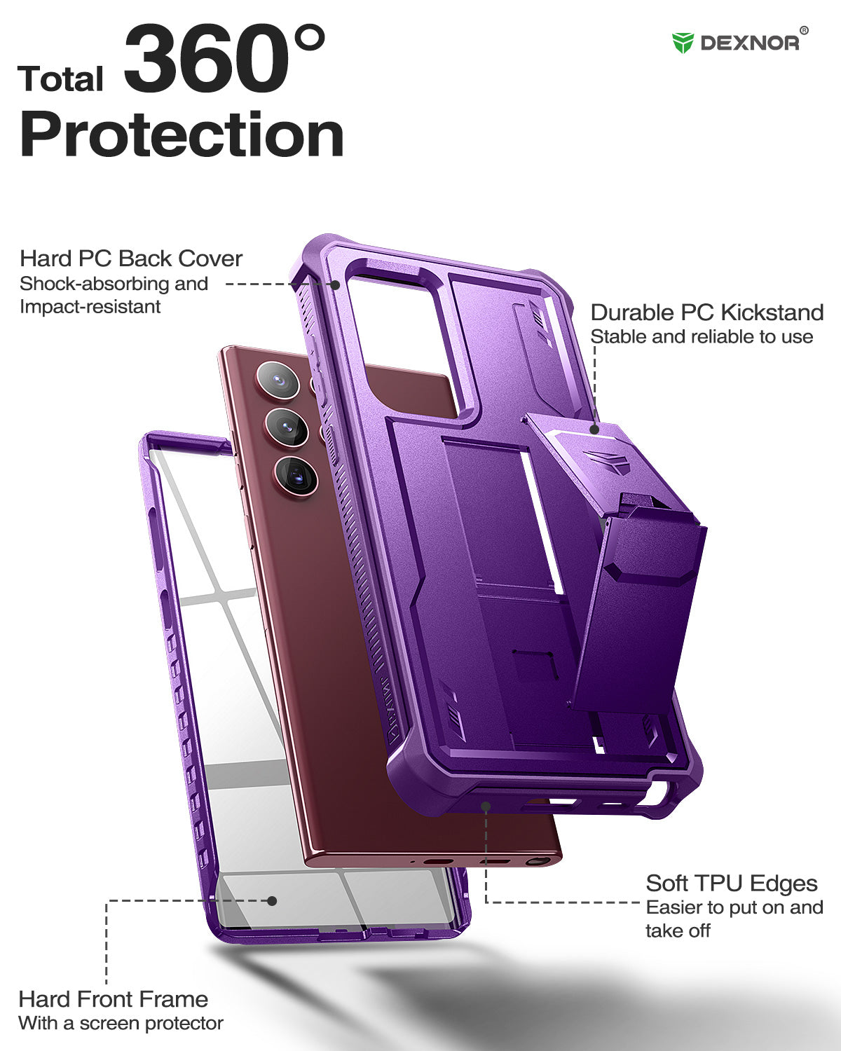 **Dexnor Heavy Duty Shockproof Rugged Case for Samsung Galaxy S22 Ultra with Built-in Kickstand & Screen Protector – Perfect for Outdoor, Work, and Travel**