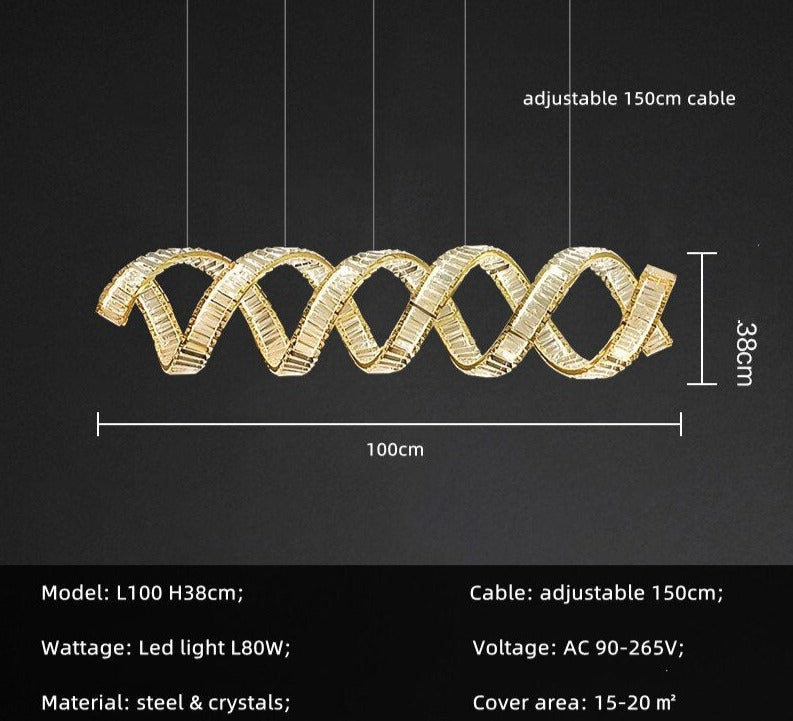 Wave Crystal Pendant Light - Modern Elegant Chandelier for Dining Room, Living Room & Bedroom | Energy Efficient LED Lighting Fixture for Home Decor & Interior Design