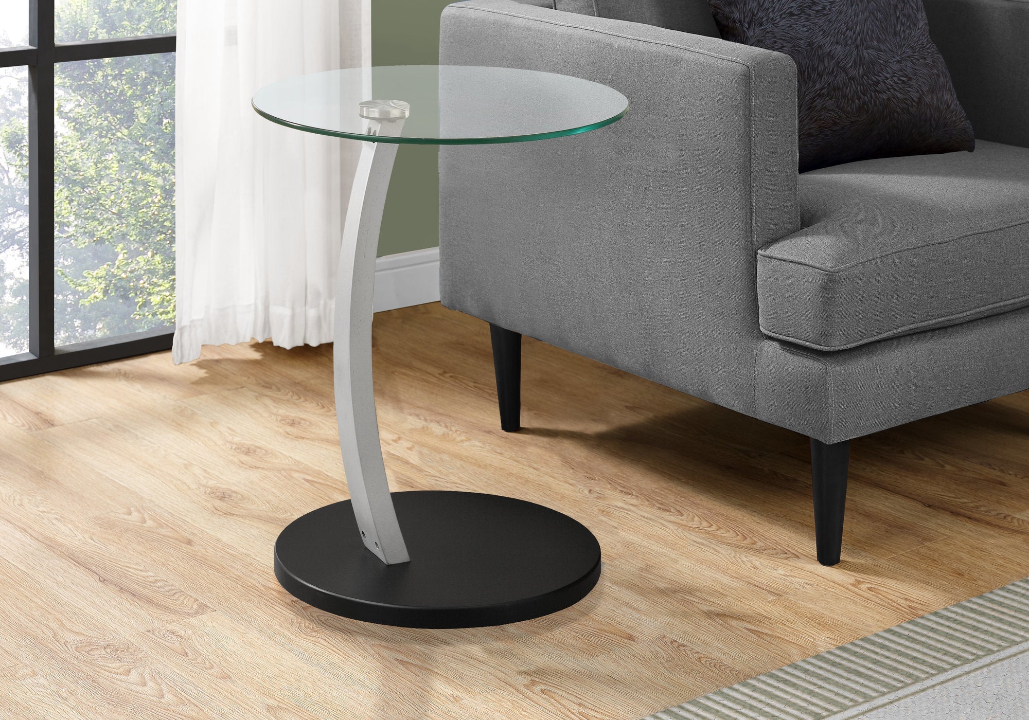 Black & Silver Bentwood Accent Table with Tempered Glass Top - Modern Side Table for Living Room, Bedroom, or Office Decor