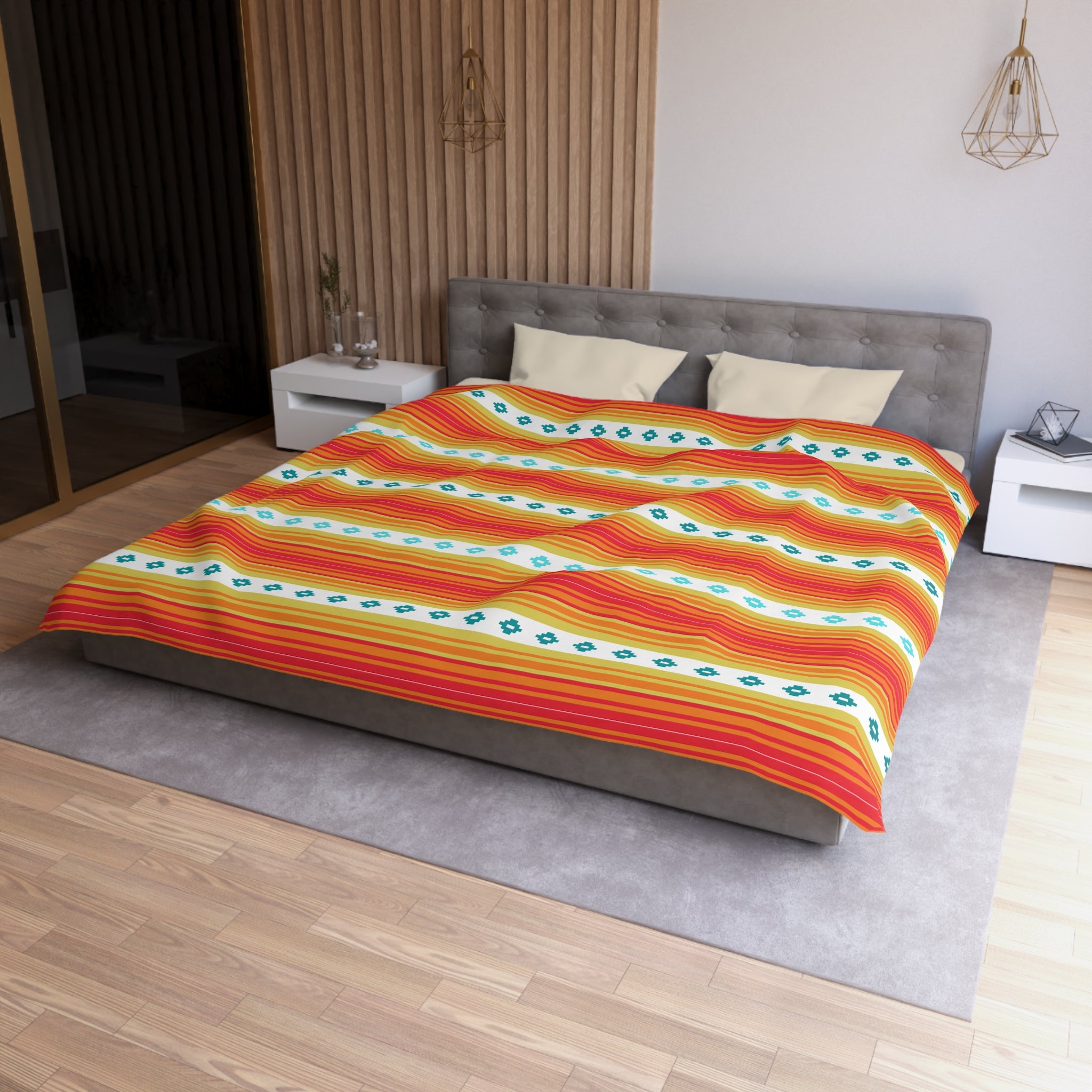 Southwestern Boho Bedroom Bedding Set - Soft Microfiber Duvet Cover with Piping - Queen, King, Full & Twin Sizes - Perfect for Guest Rooms & Vacation Homes