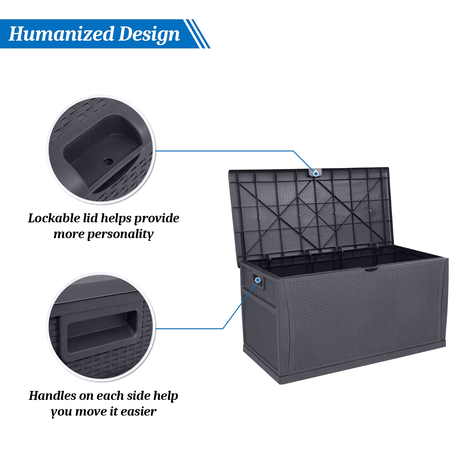 VINGLI Upgraded 120 Gallon Outdoor Storage Box with Lockable Lid - Waterproof Plastic Deck Box with Rattan Grain Surface for Patio, Garden, Pool, Balcony & Yard (Grey) | Perfect for Storing Cushions, Pool Toys & Seasonal Decorations