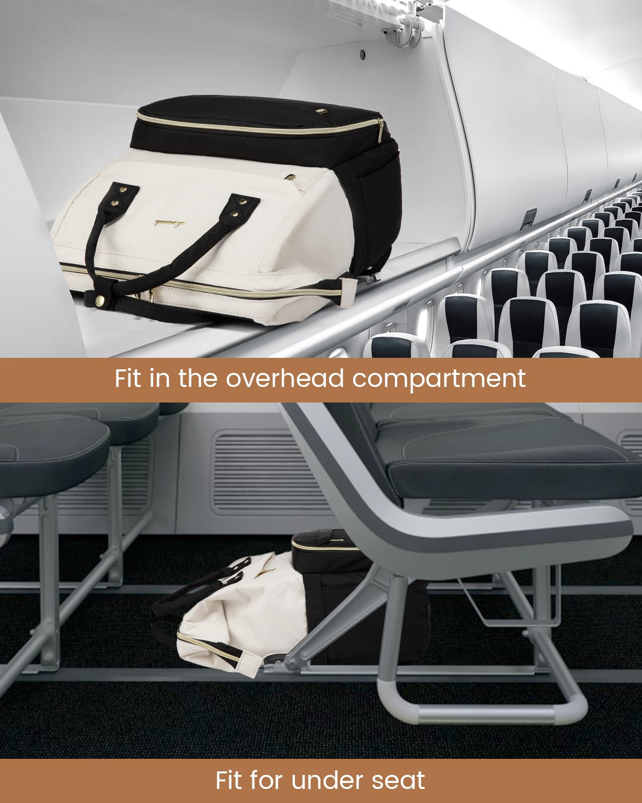 LOVEVOOK Women's Laptop Backpack - Stylish 15.6 Inch Computer Bag for Work, School & Travel - Water-Resistant Bookbag for Students, Business Professionals & Healthcare Workers (Beige-Black) - Perfect for Office Commute, College Classes & Business Trips