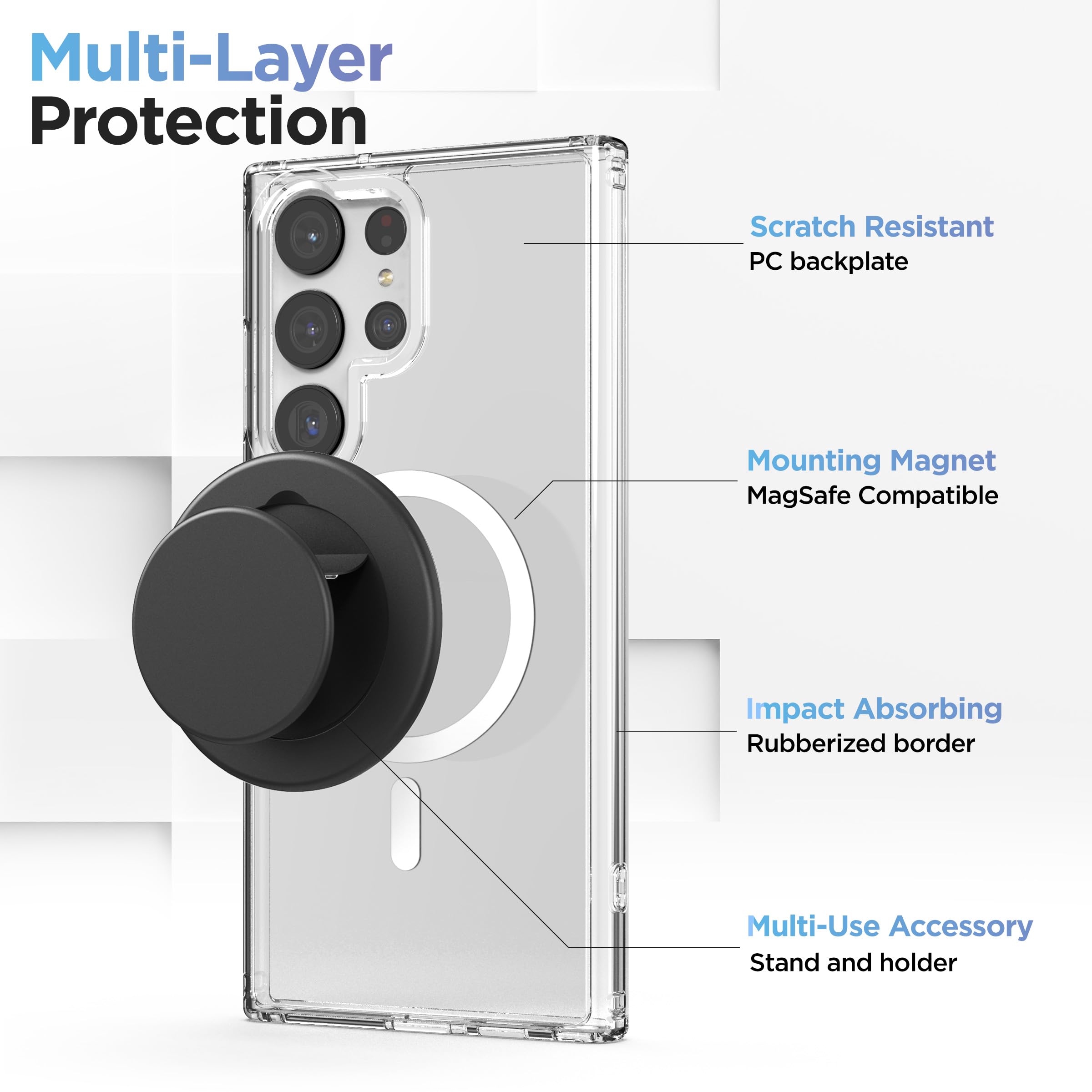Magnetic Phone Case for Samsung Galaxy S24 Ultra (2024) - 2-in-1 Magsafe Compatible Cover with Secure Grip & Phone Holder - Clear Protective Case for Work, Travel & Everyday Use