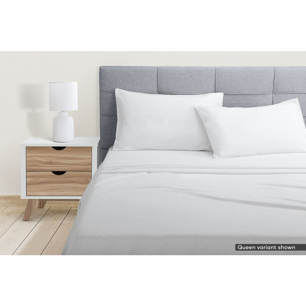 150GSM Soft Cotton Flannelette Bed Sheet Set - White King Single Size - Breathable & Cozy Bedding for Winter Nights, Guest Rooms & Dorm Essentials