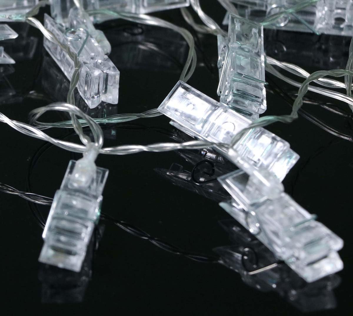 Exqline 40 LED Photo Clip String Lights - 5M Battery Powered Fairy Lights for Hanging Photos, Notes, Cards | Indoor Outdoor Christmas Decorations (Warm White) - Perfect for Bedroom, Wedding, Party & Wall Decor