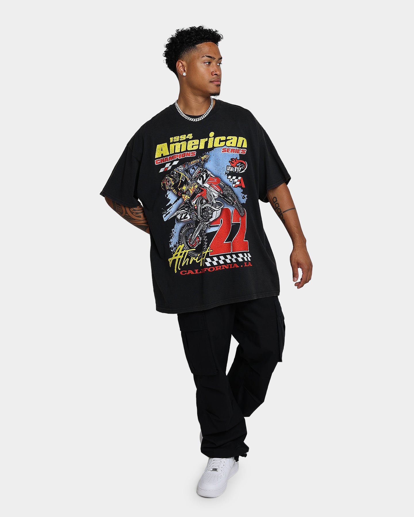Vintage American Thrift Dirt Bike Graphic T-Shirt - Off Black | Retro Motorcycle Tee for Bikers & Off-Road Enthusiasts