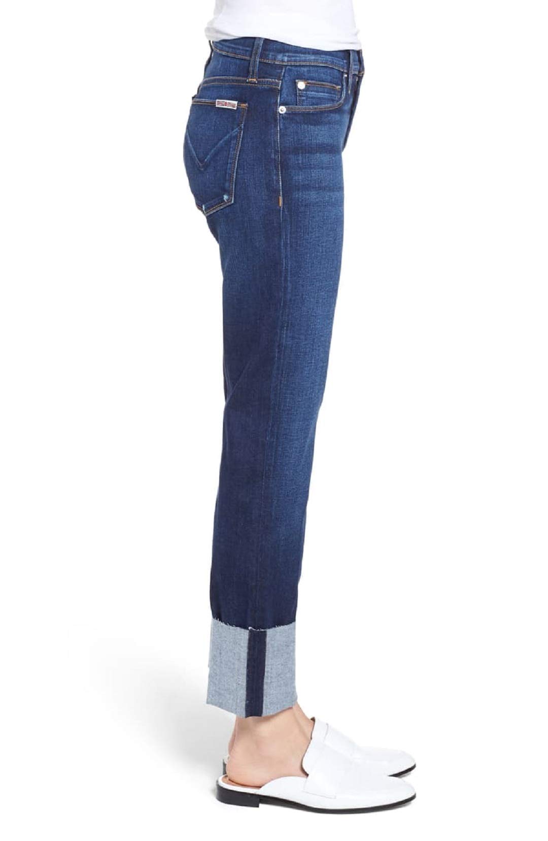 HUDSON Women's Tally Deep Cuff Cropped Jeans - High Waist Distressed Denim Pants, Light Blue Wash, Size 26 - Perfect for Casual Outfits, Weekend Wear & Street Style Fashion