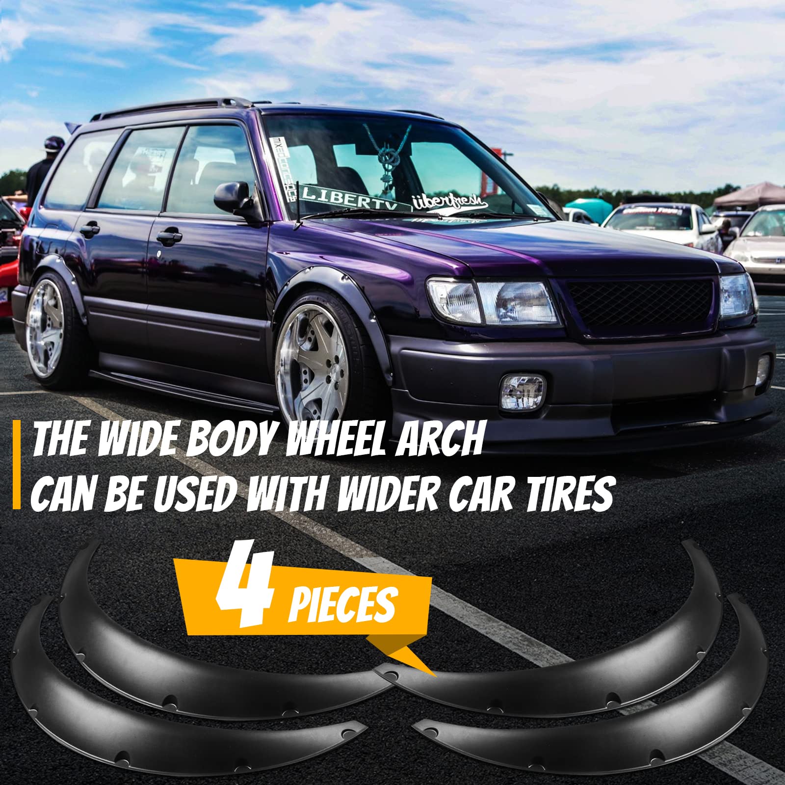 4PCS Universal Fender Flares Wide Body Kit - 780mm Wheel Arches for Cars - Durable Polyurethane Black Auto Accessories - Perfect for Off-Roading & Custom Car Styling
