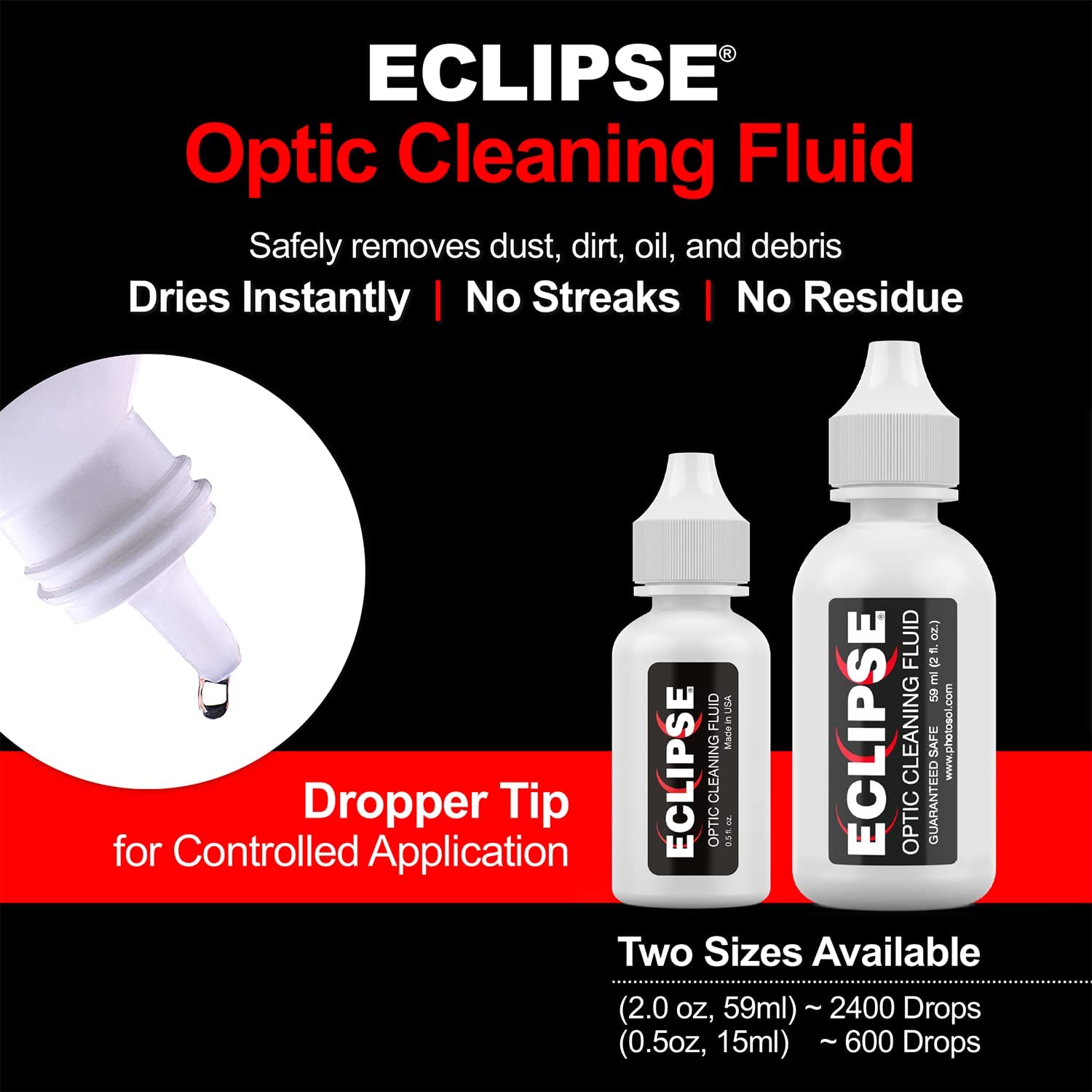 Premium Eclipse Optic Cleaning Fluid - Safe for Lenses, Cameras & Binoculars - Streak-Free Formula for Crystal Clear Optics - Perfect for Photography, Hunting & Outdoor Adventures