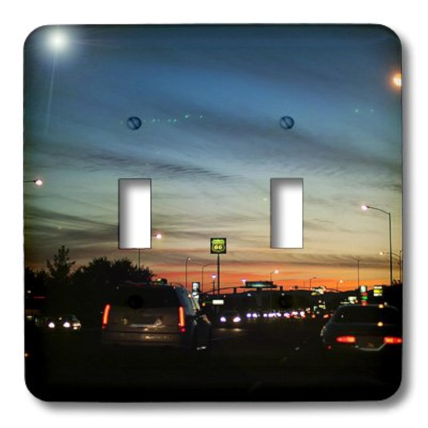 3D Printed Double Toggle Switch - City at Night with Mysterious Sky Lights Design | Perfect for DIY Electronics, Home Decor & Unique Gift Ideas