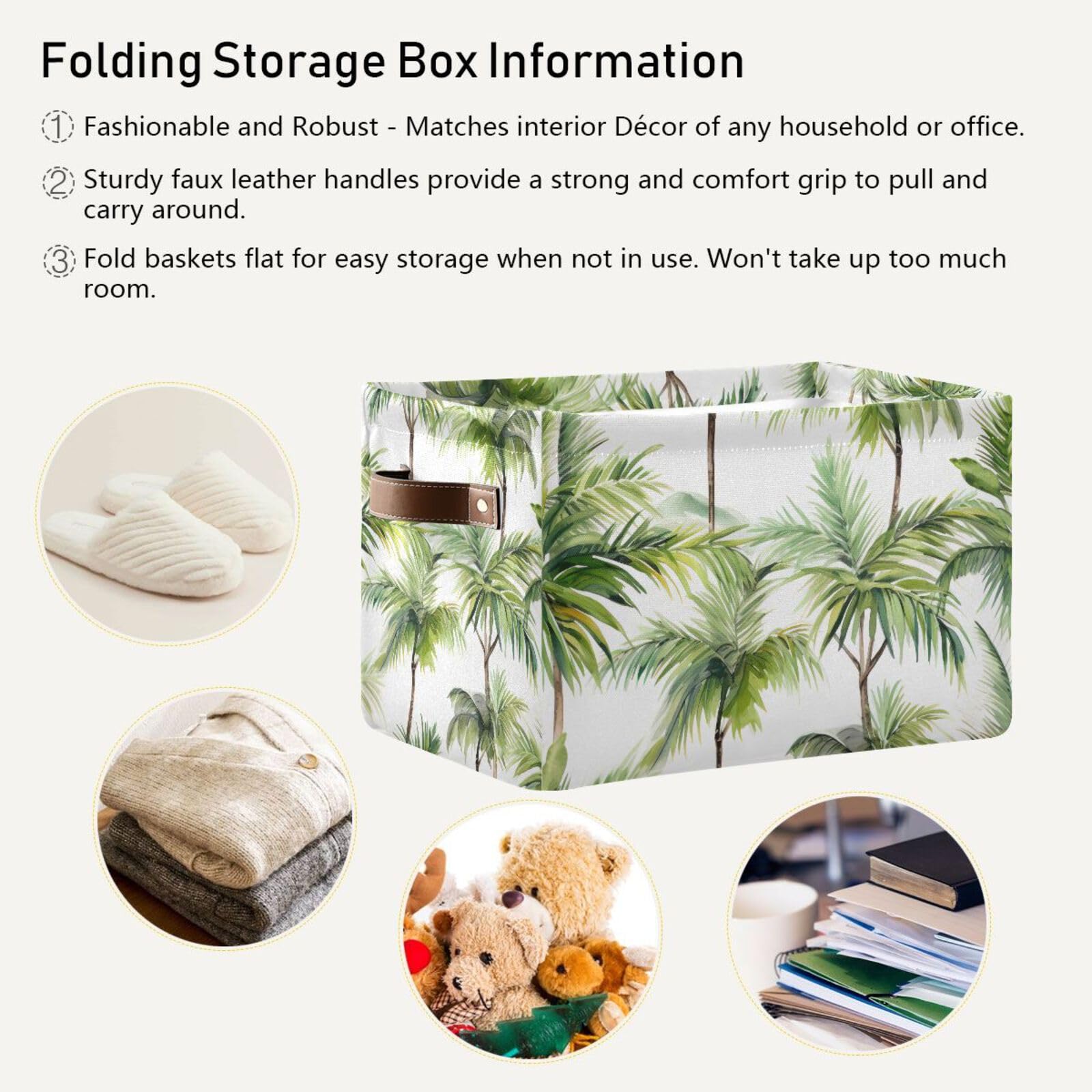 Foldable Canvas Storage Baskets with Handles - 2 Pack Rectangle Fabric Organizer Boxes for Clothes, Home & Office Organization | Perfect for Closet Shelves, Bedroom Decor & Laundry Storage
