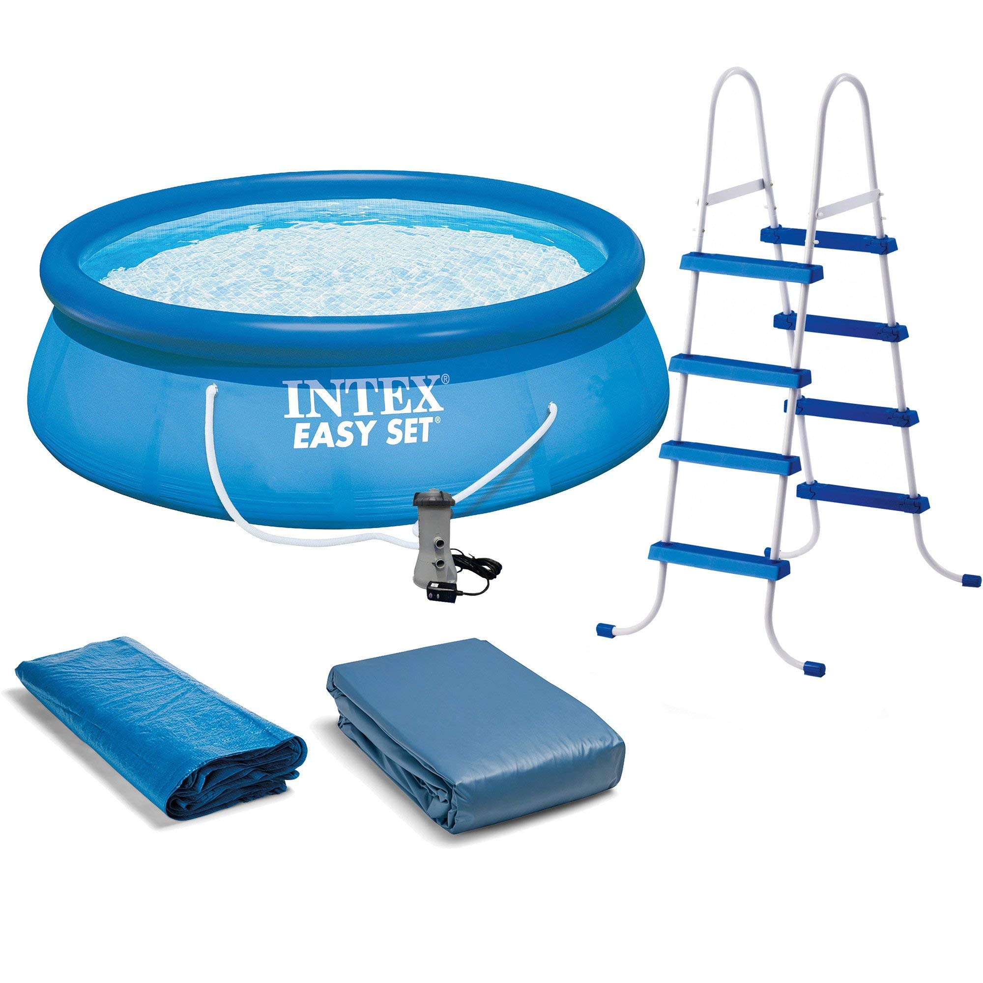 Intex Above Ground Swimming Pool Set with Ladder, Pump & 15' Pool Cover - Perfect for Backyard Summer Fun, Family Gatherings & Outdoor Relaxation