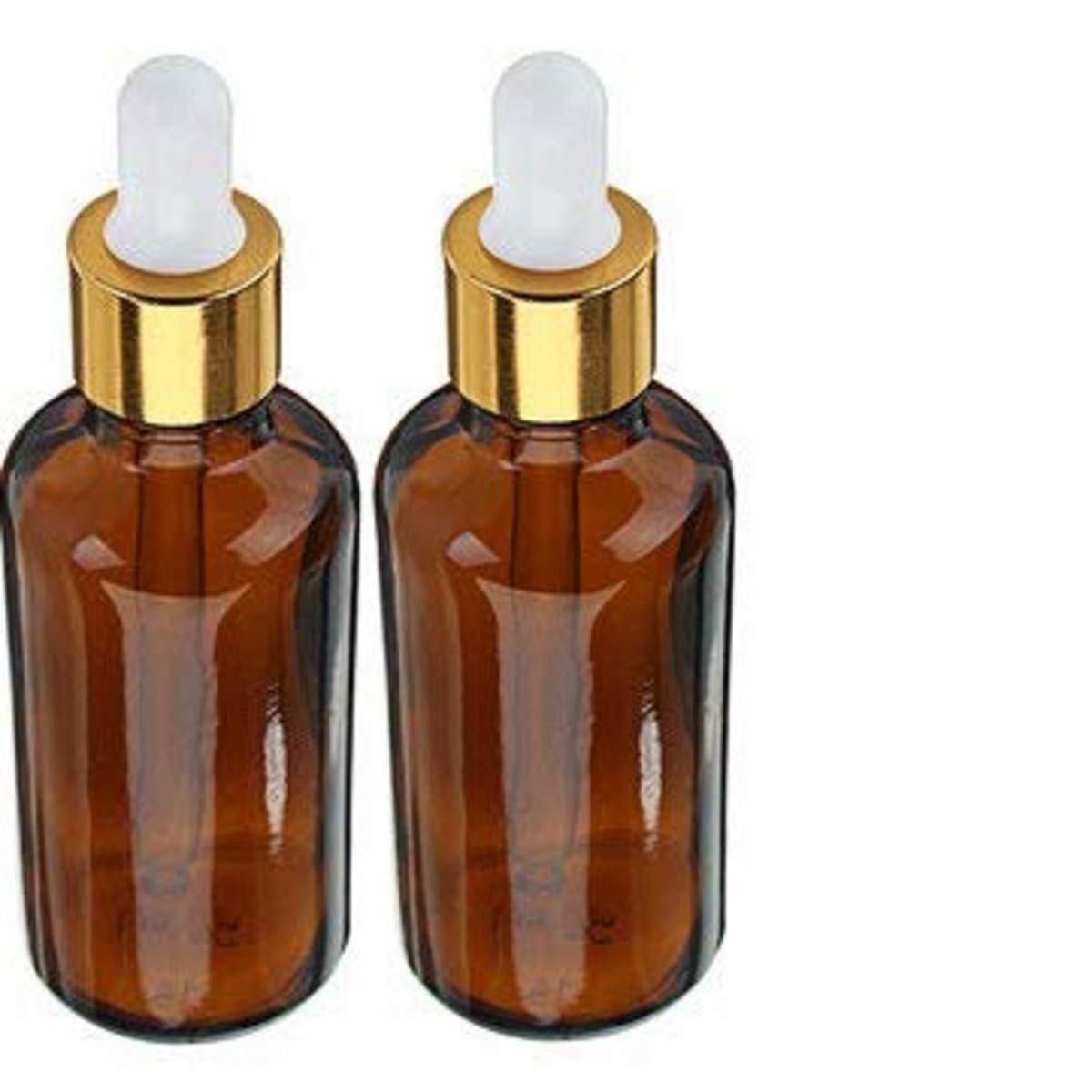 DINEMART 100ml Amber Glass Bottles with Glass Dropper - Refillable Empty Round Bottles for Essential Oils, DIY Perfume, Face Serum & Beauty Products - 2 Pack Brown Glass Bottles for Home Spa, Aromatherapy & Travel Skincare