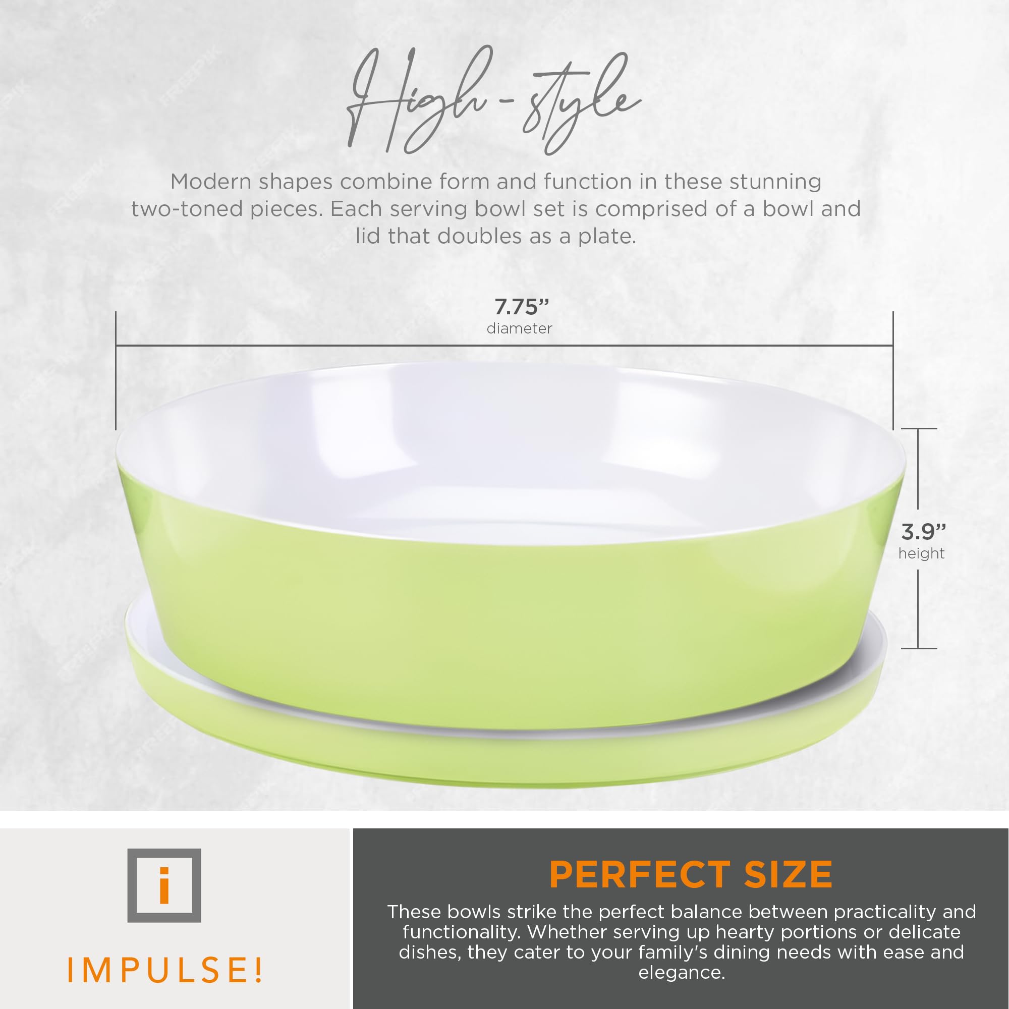 IMPULSE! Minimalist Medium Lime Bowl - Perfect for Meal Prep, Pasta, Fruits, Salad & Pastries | Lid Doubles as Plate | Food Storage Container | Ideal for Kitchen, Dining, Picnics & Office Lunches
