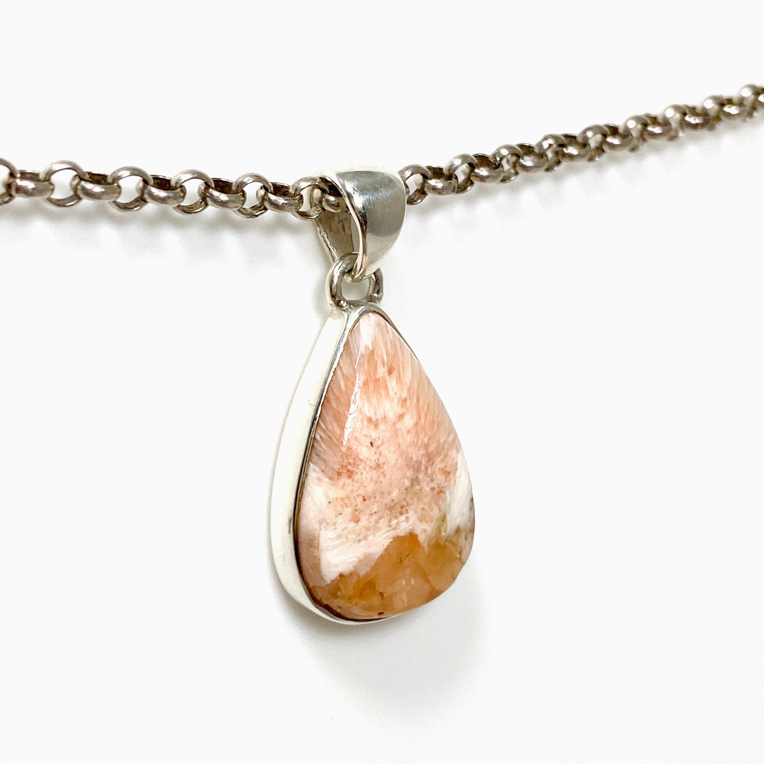 Natural Peach Scolecite Teardrop Pendant Necklace KPGJ4518 - Healing Crystal Jewelry for Meditation, Energy Balancing & Spiritual Growth