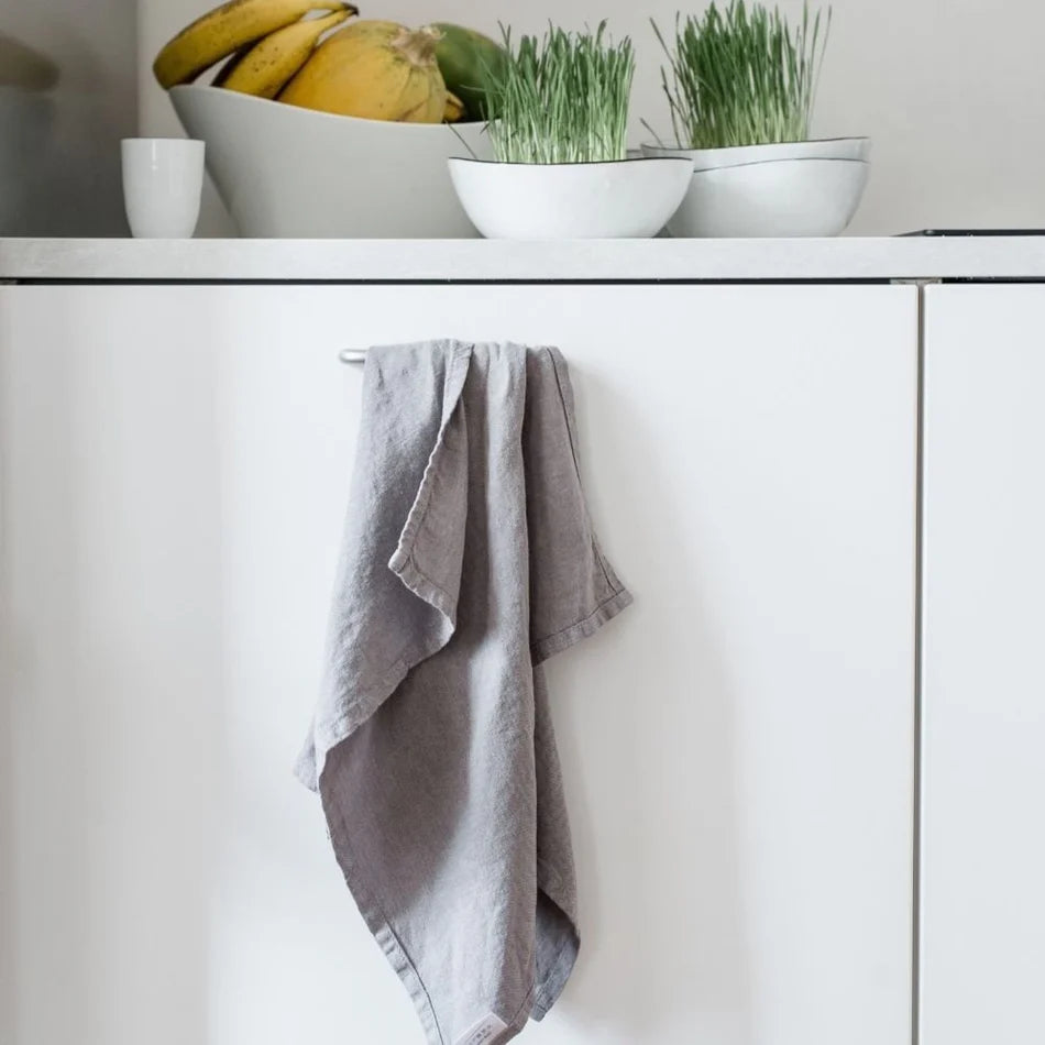 Premium 100% Linen Tea Towel - Soft & Absorbent Kitchen Towel for Dishes, Hands & Cleaning - Natural Ash Color - Perfect for Kitchen, Dining & Hosting Gifts