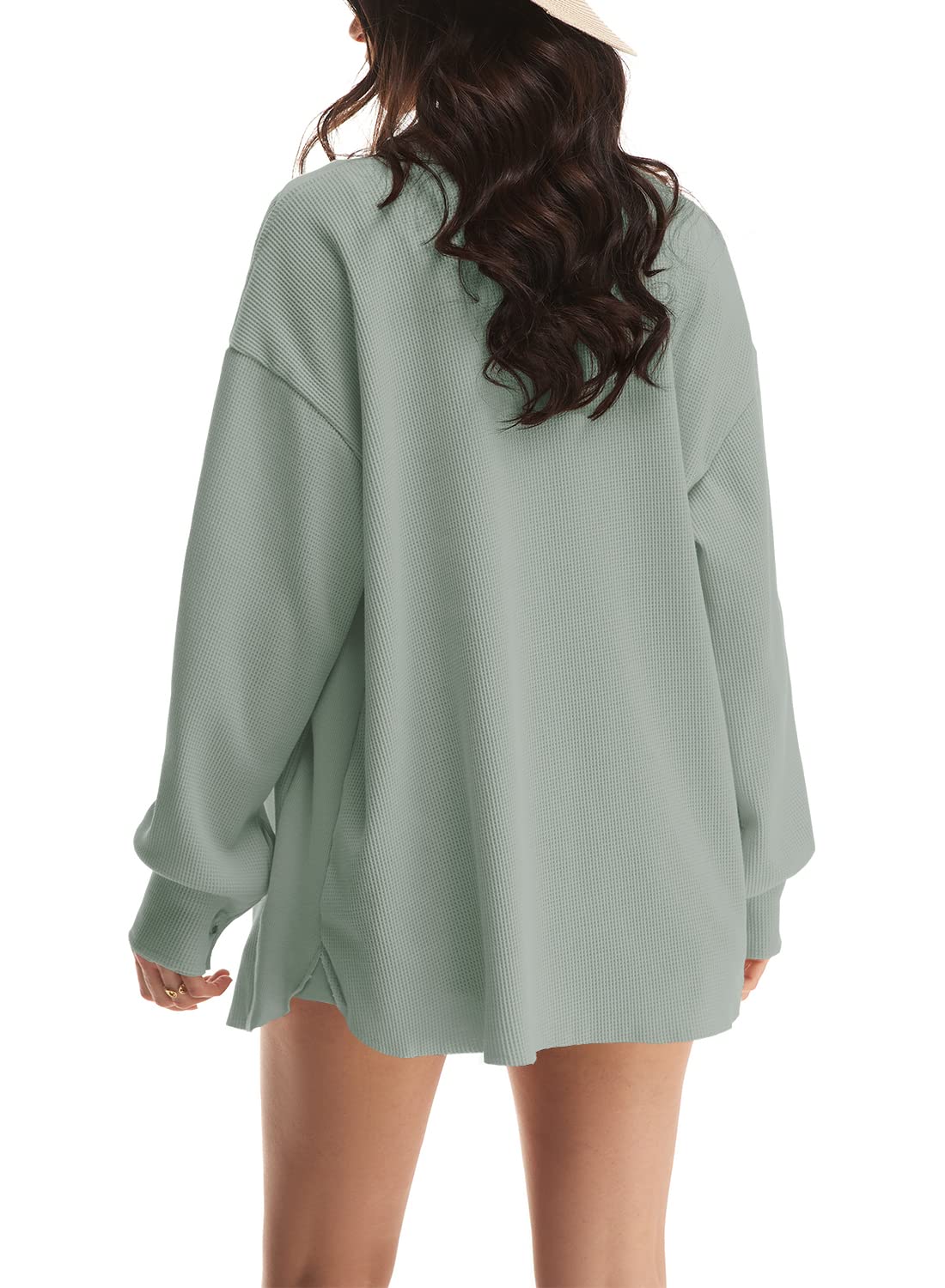Nirovien Women's Waffle Knit Oversized Shacket - Lightweight Button Down Shirt Jacket for Spring & Fall | Casual Outerwear, Layering Piece, Workwear, Weekend Outfits
